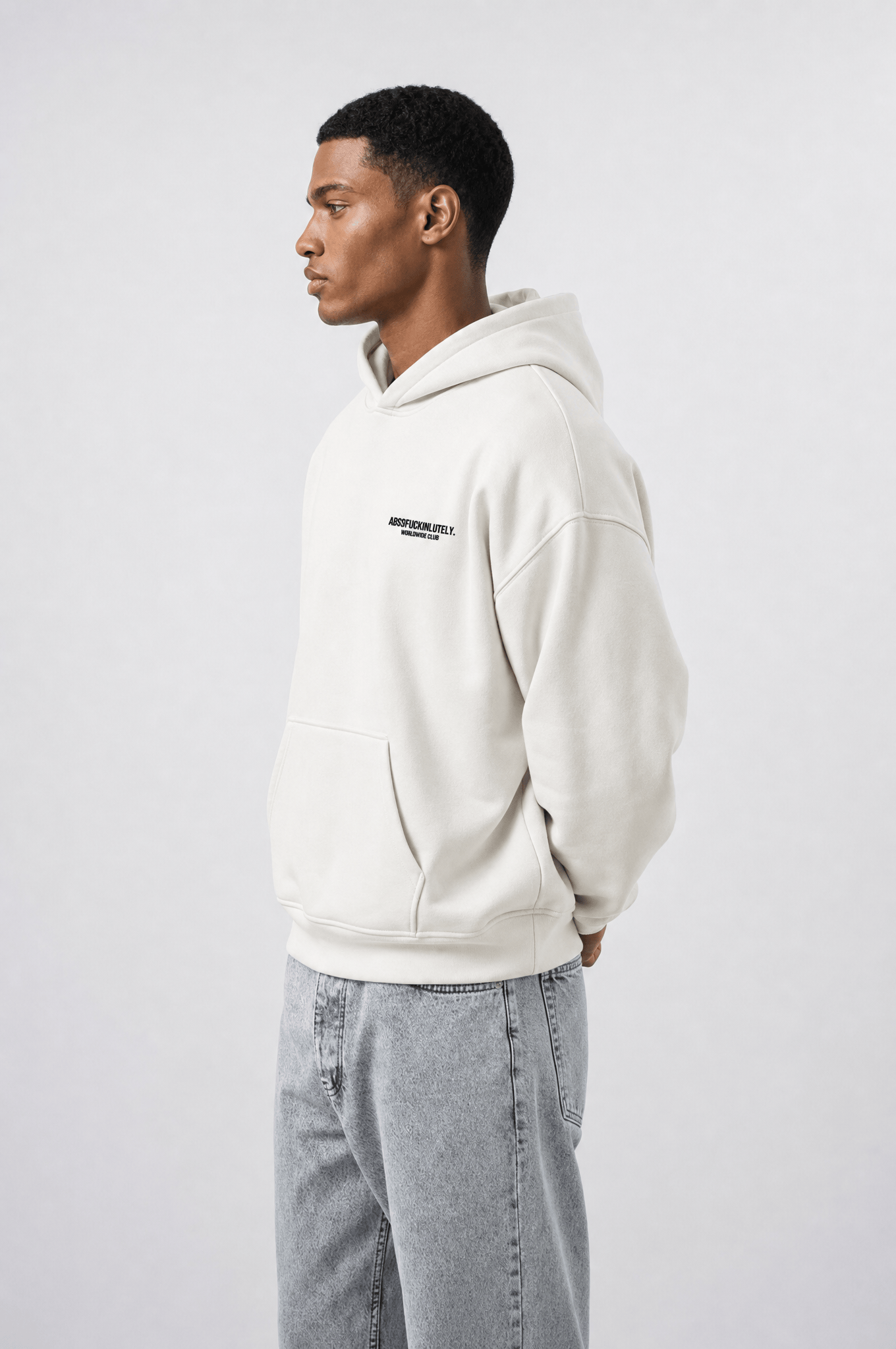 Erkek Absofuckinlutely Baskılı Oversize Hoodie Ekru