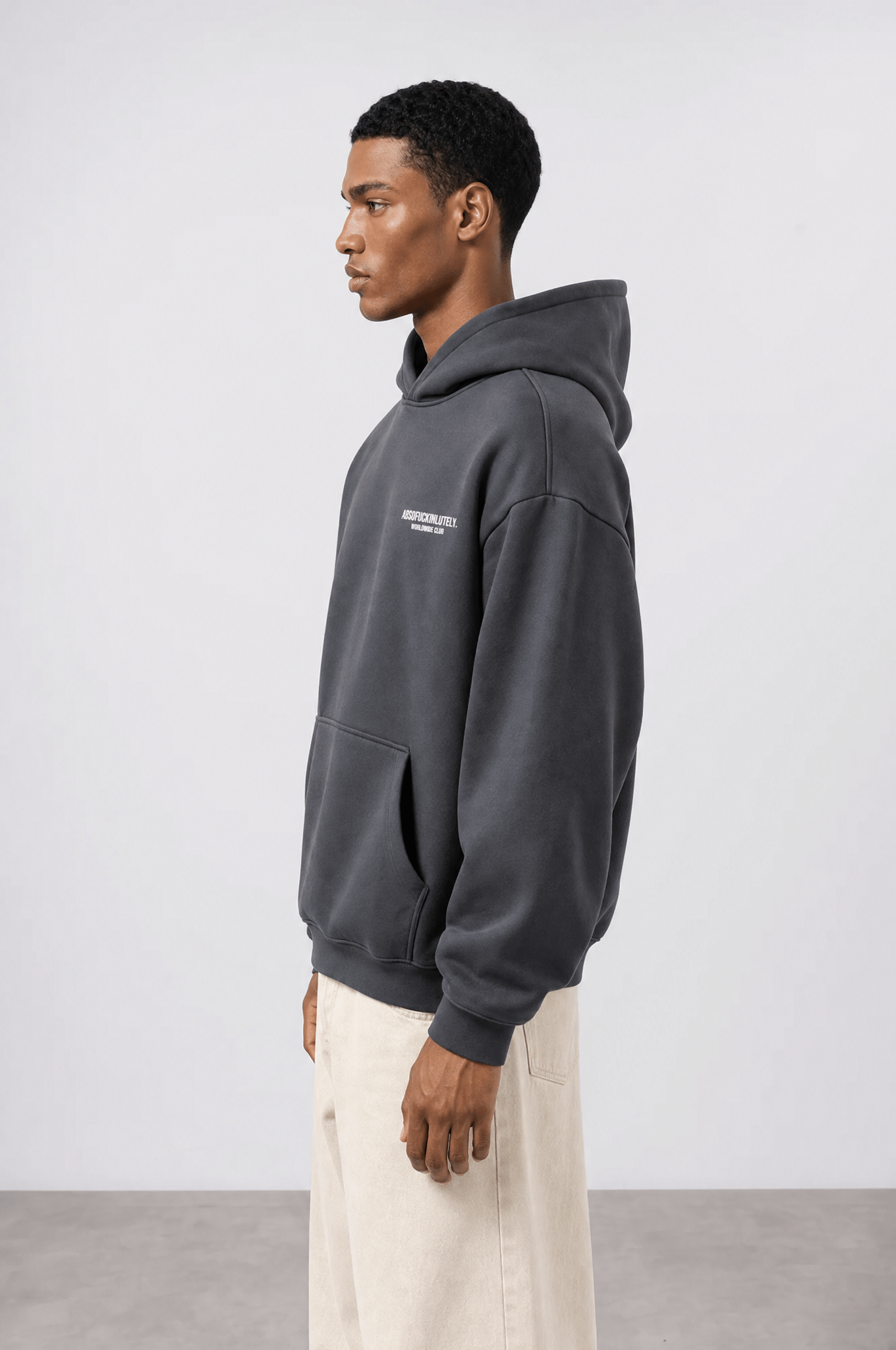 Erkek Absofuckinlutely Baskılı Oversize Hoodie Füme
