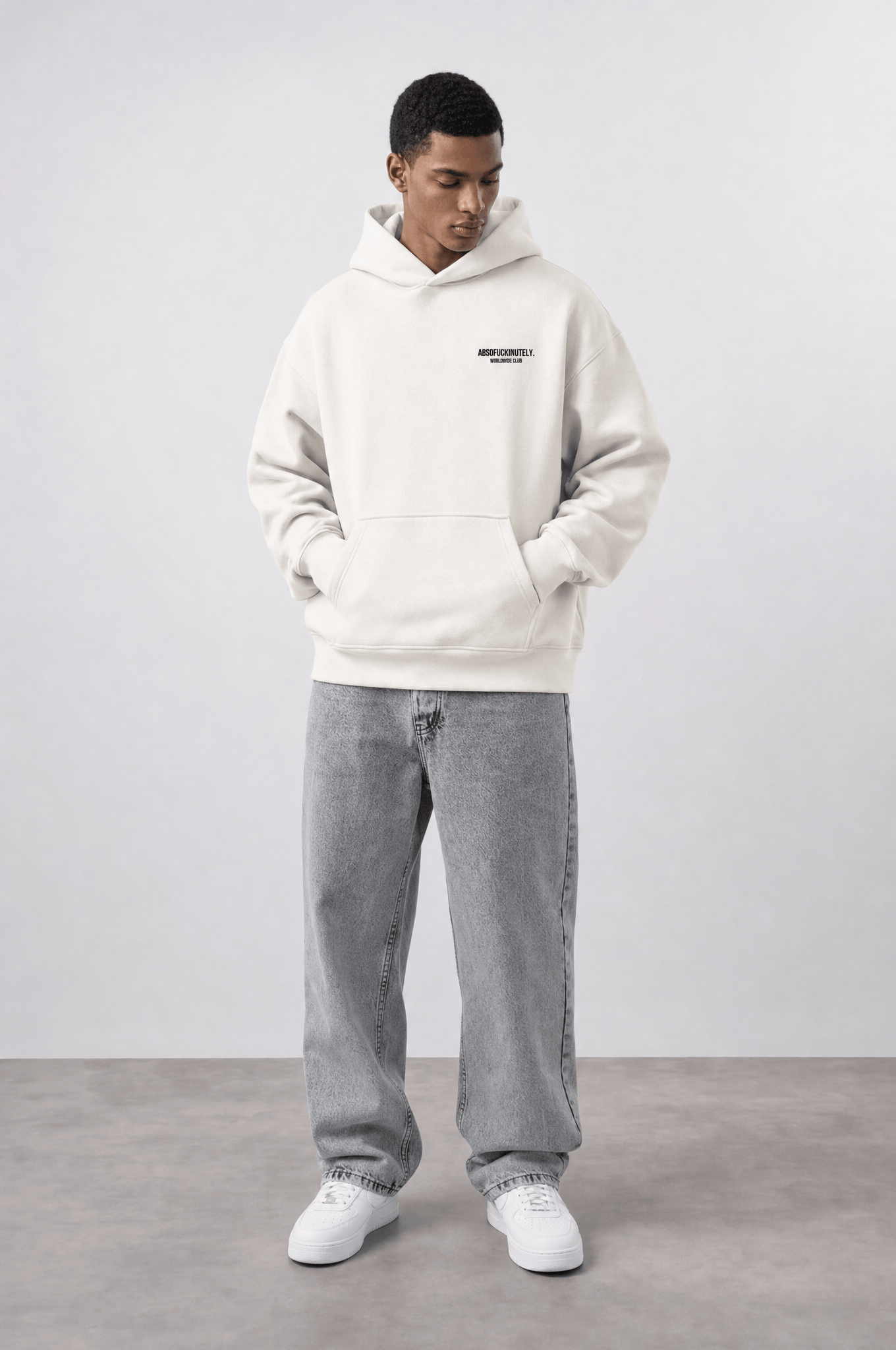 Erkek Absofuckinlutely Baskılı Oversize Hoodie Ekru