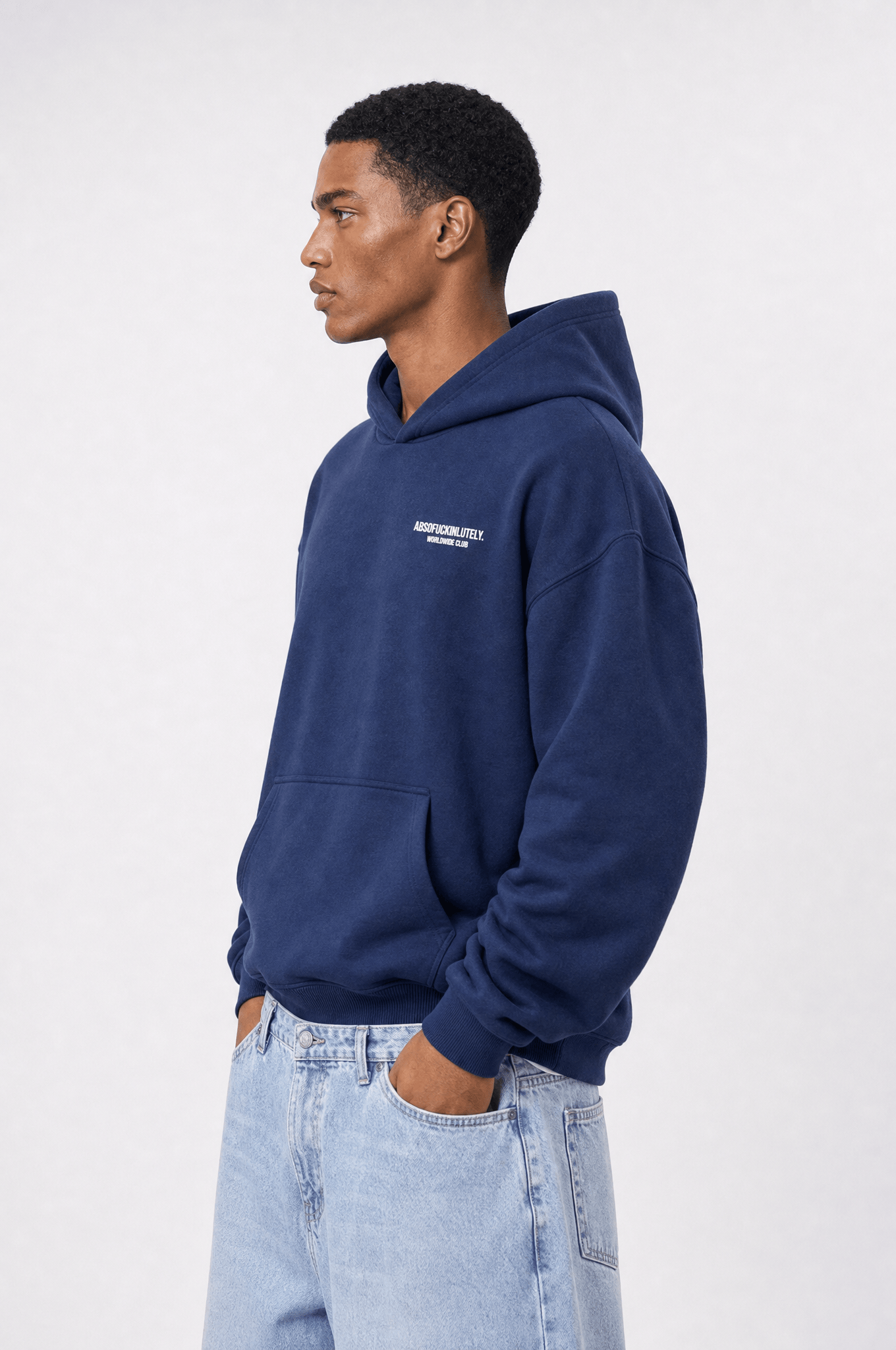 Erkek Absofuckinlutely Baskılı Oversize Hoodie Lacivert