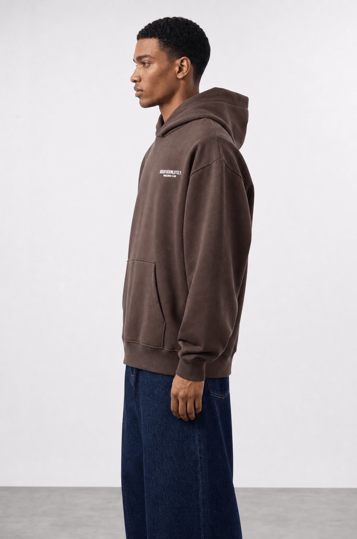 Erkek Absofuckinlutely Baskılı Oversize Hoodie Kahve