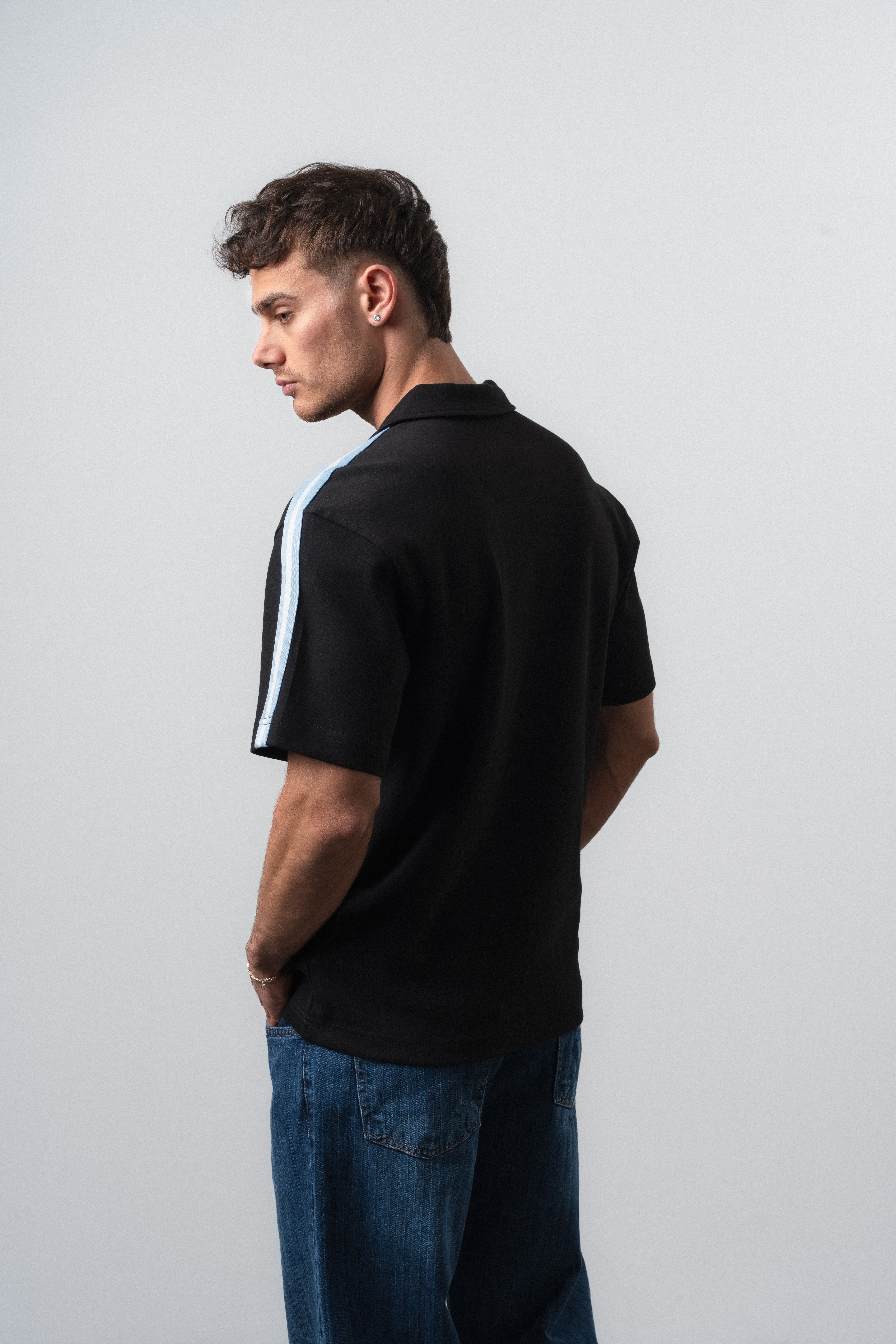 Erkek Albiceleste Dünya Kupası Regular Fit Polo Yaka Taraftar T-Shirt Siyah