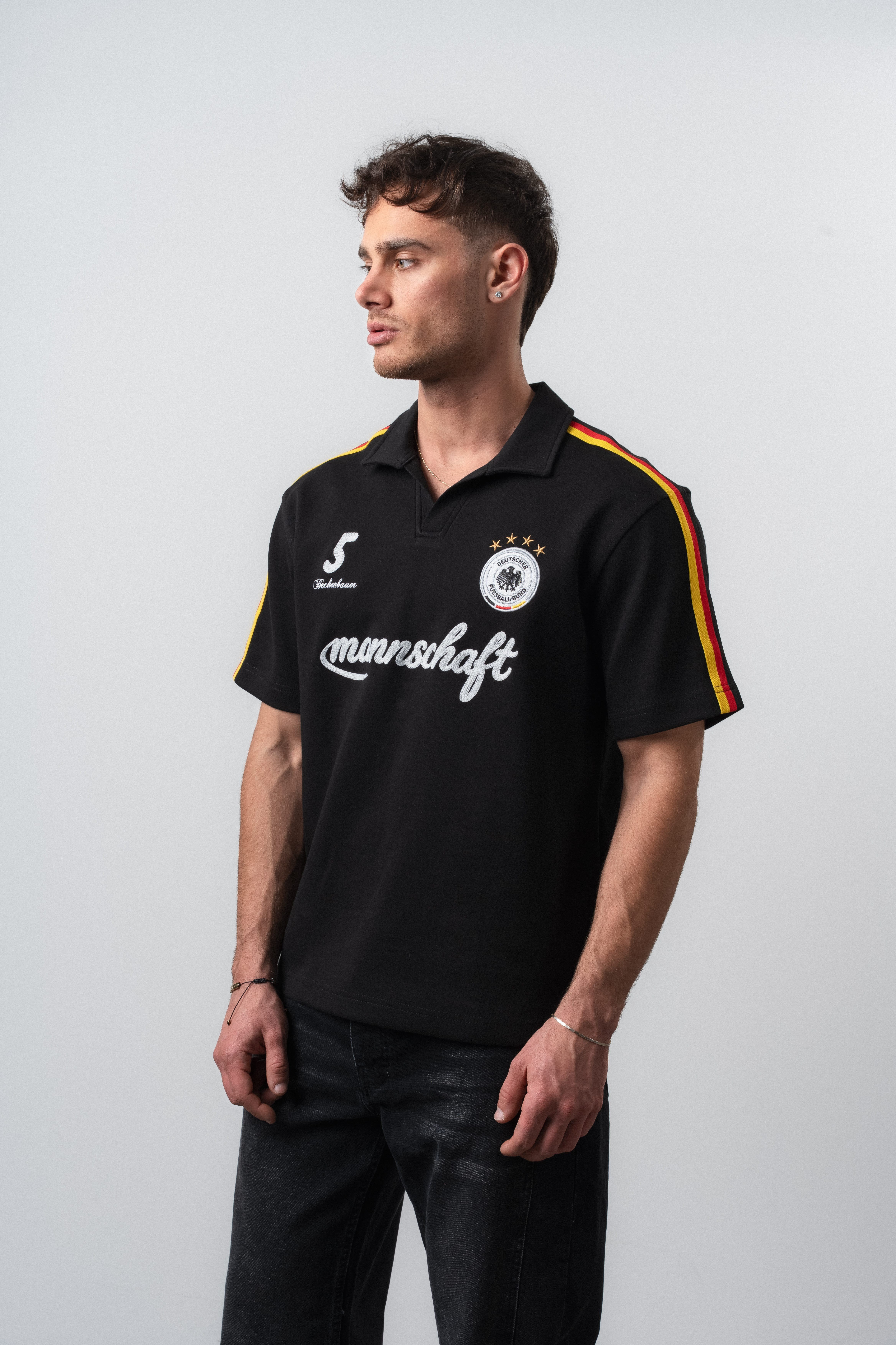 Erkek Almanya Retro Forma T-Shirt Siyah