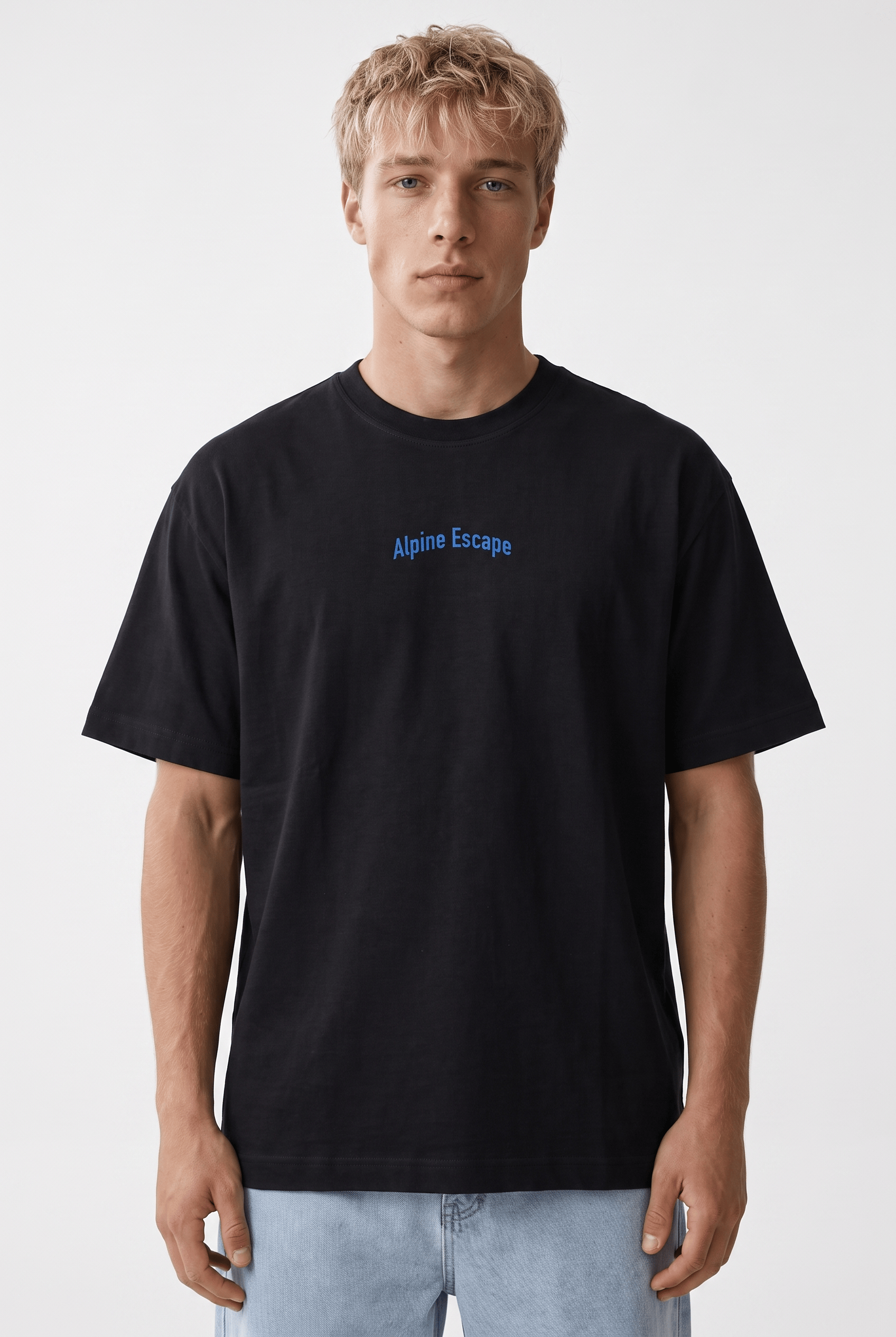 Erkek Alpine Nakışlı Oversize T-Shirt Siyah