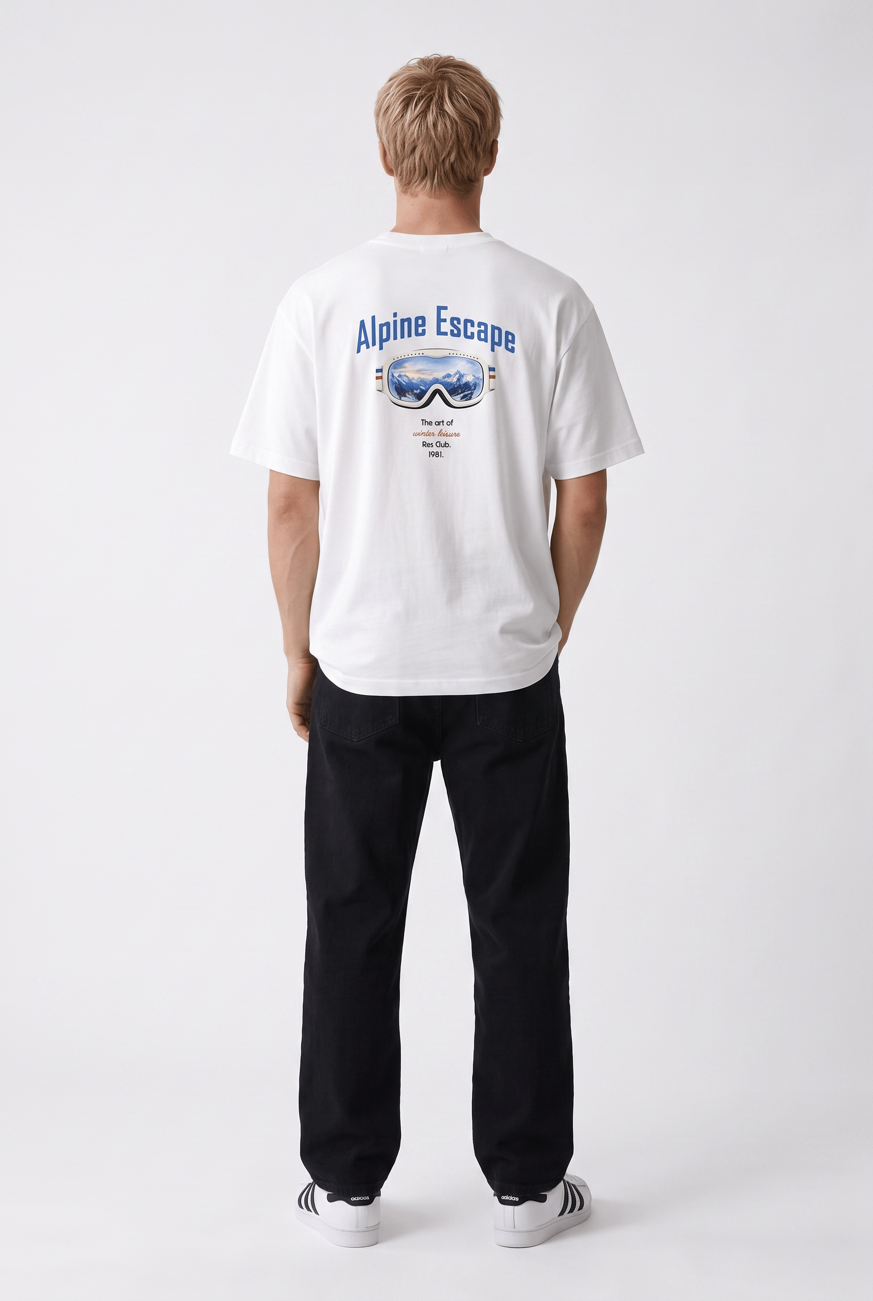Erkek Alpine Nakışlı Oversize T-Shirt Ekru