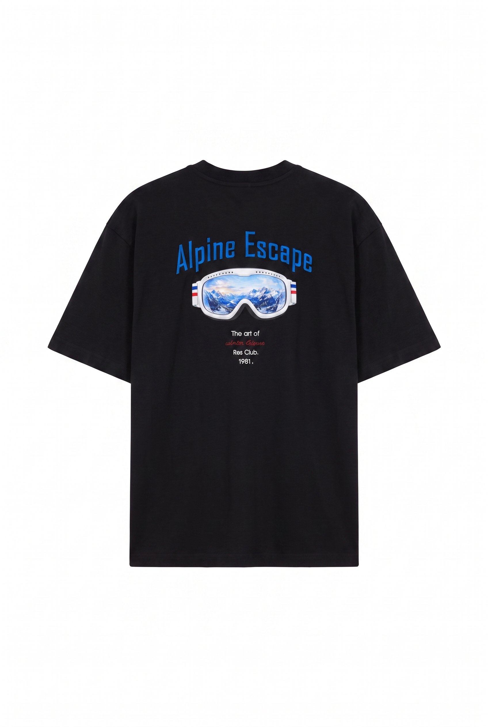 Erkek Alpine Nakışlı Oversize T-Shirt Siyah