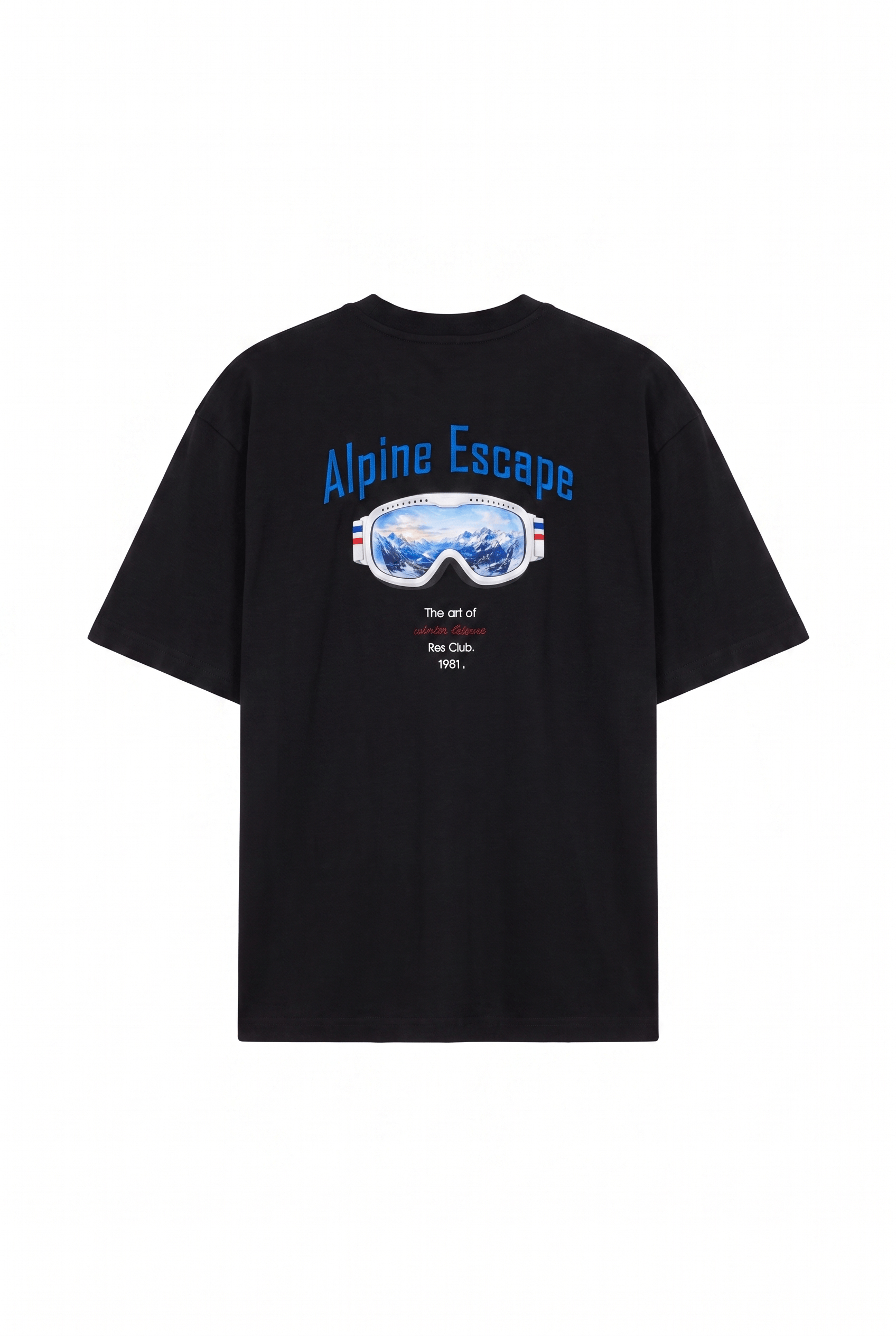 Erkek Alpine Nakışlı Oversize T-Shirt Siyah