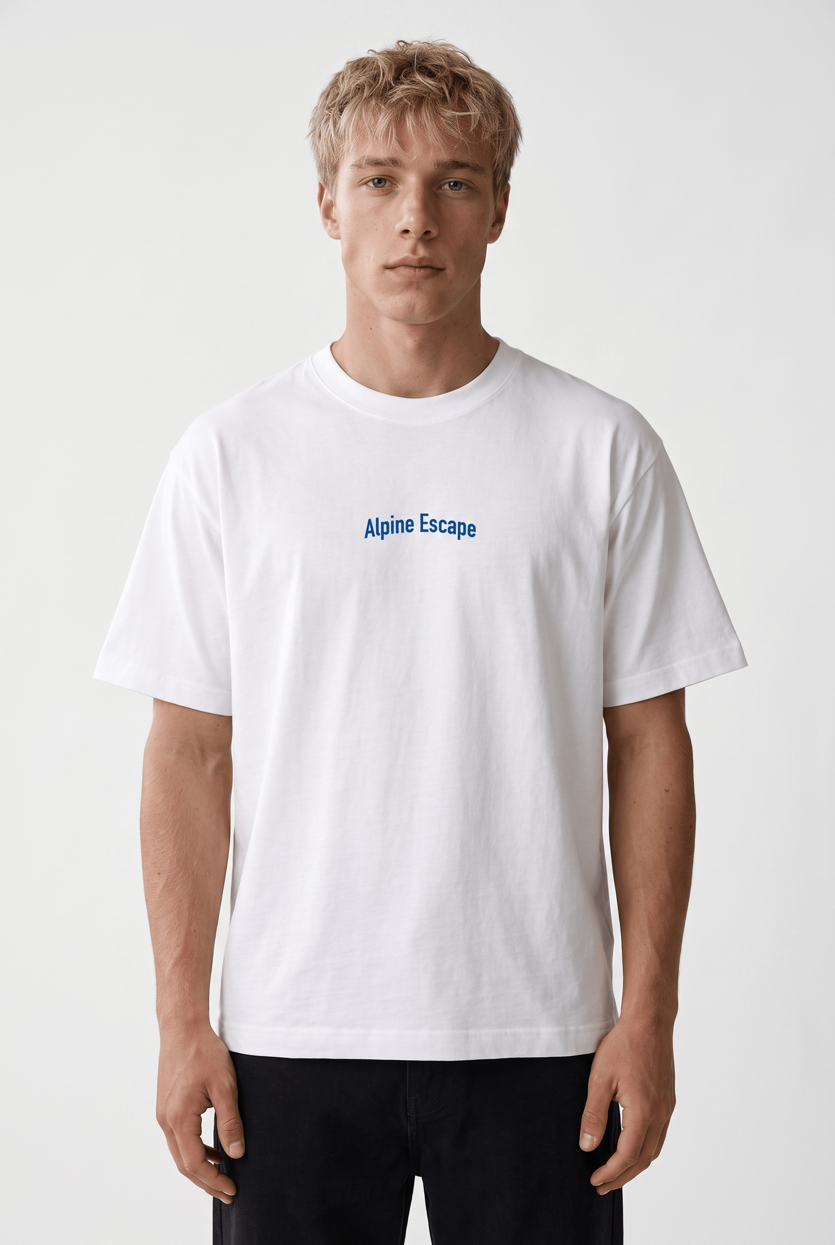 Erkek Alpine Nakışlı Oversize T-Shirt Ekru