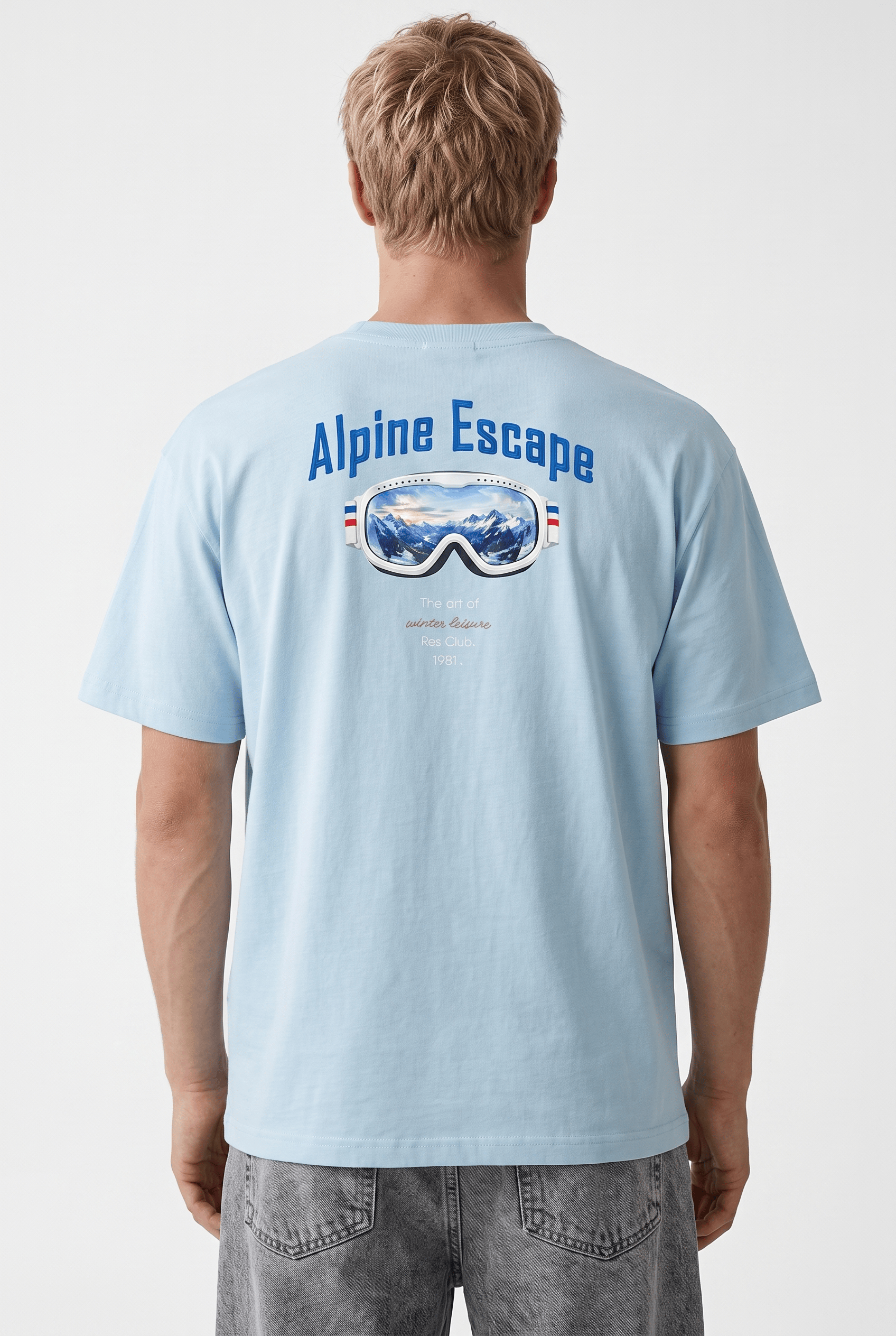 Erkek Alpine Nakışlı Oversize T-Shirt Bebe Mavi