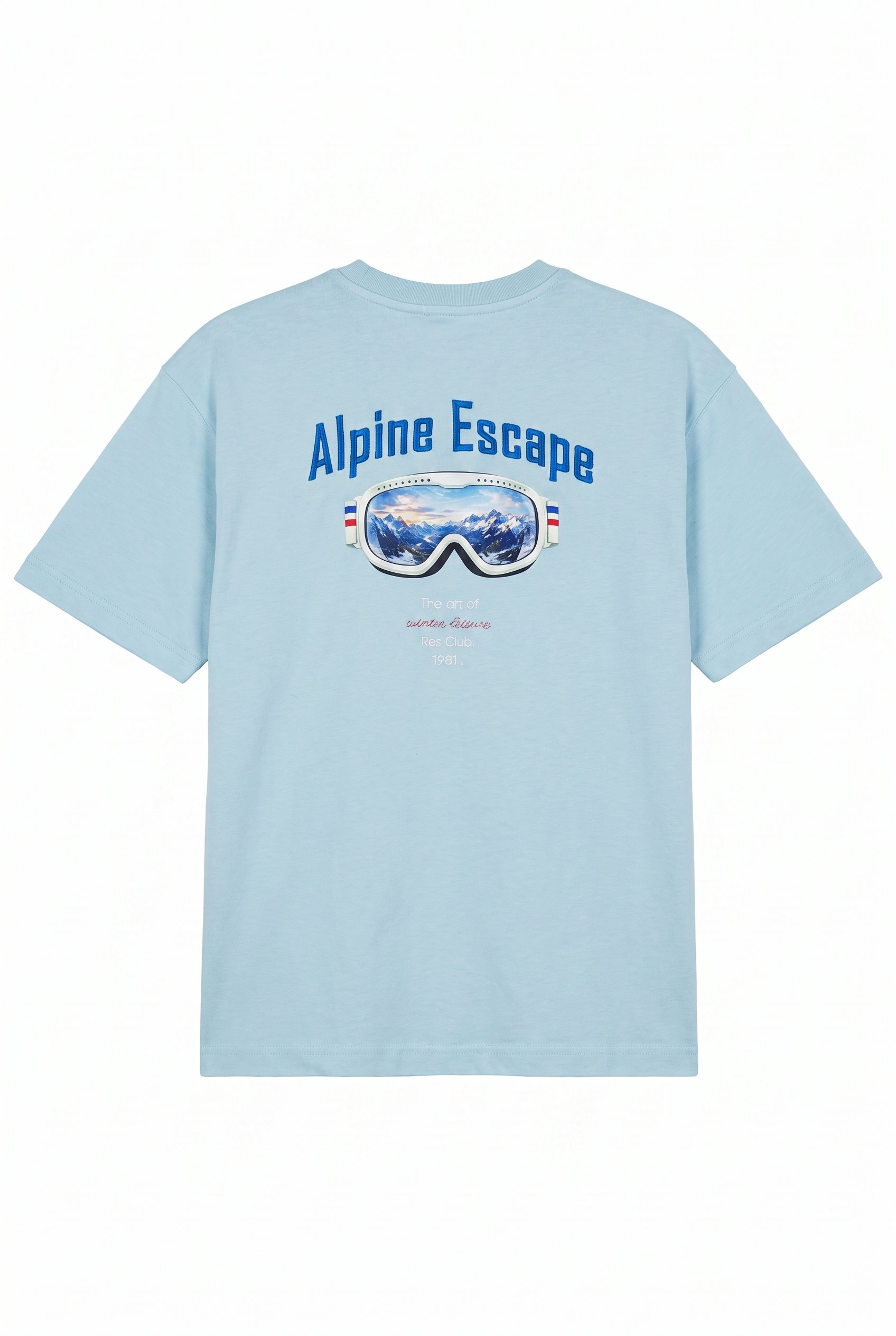 Erkek Alpine Nakışlı Oversize T-Shirt Bebe Mavi