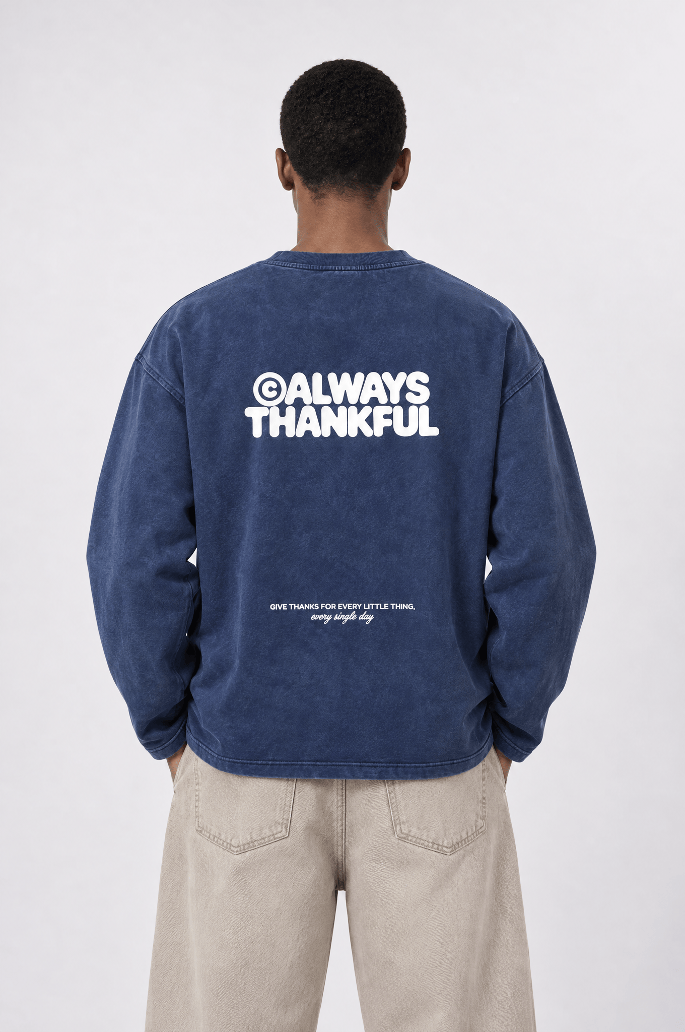 Erkek Always Baskılı Yıkamalı Oversize Long Sleeve Lacivert