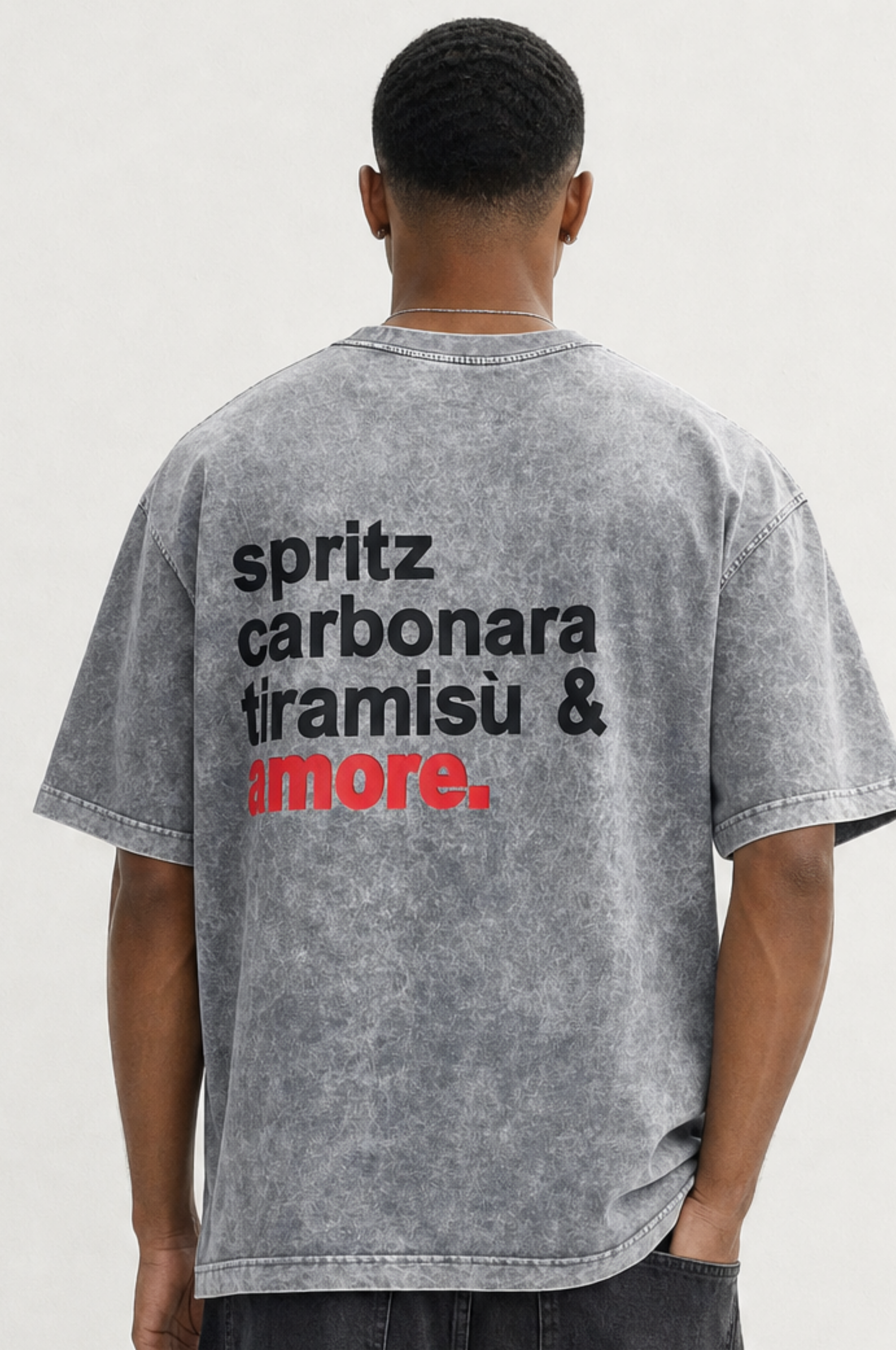 Erkek Amore Baskılı Oversize T-Shirt Gri