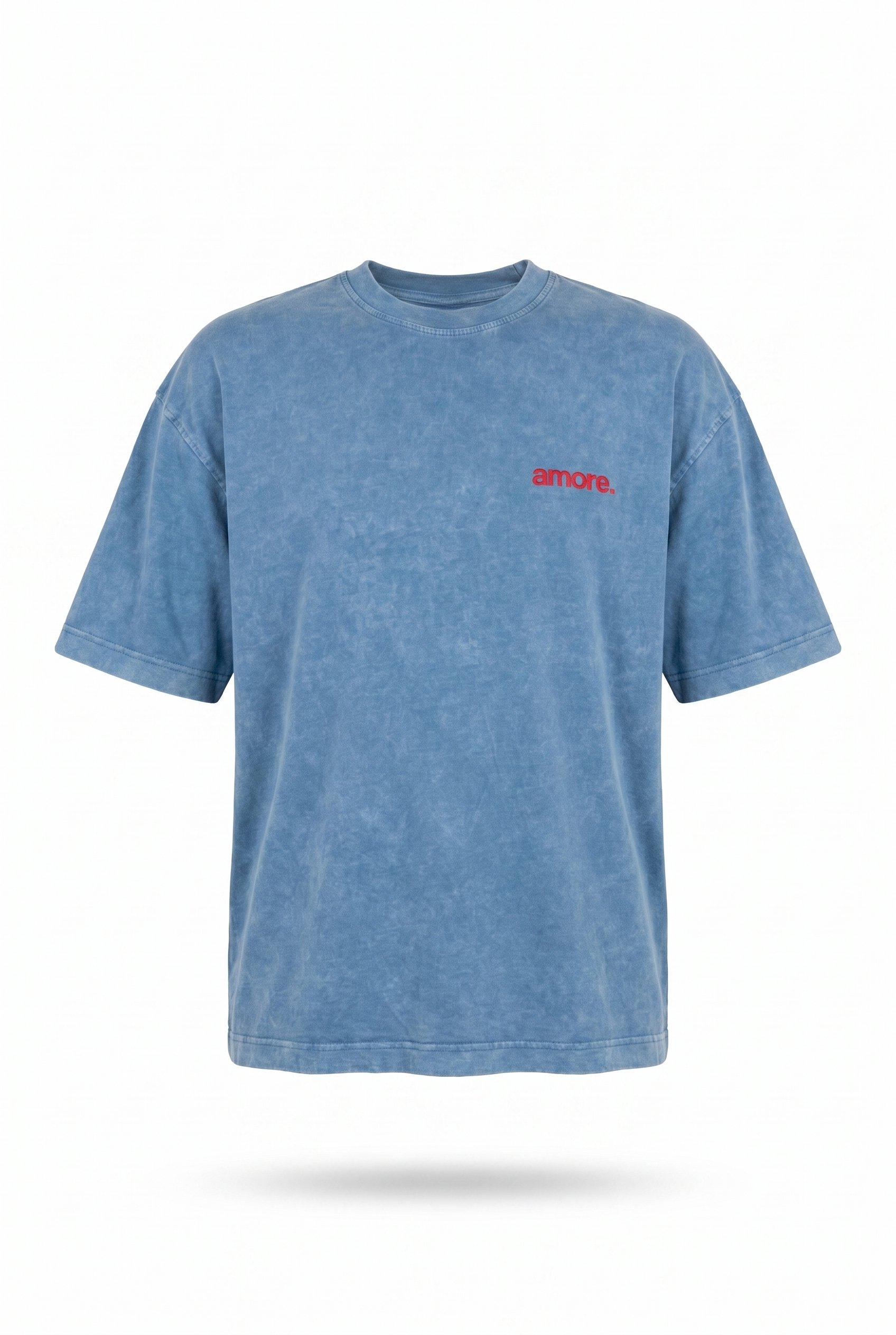 Erkek Amore Baskılı Oversize T-Shirt Mavi