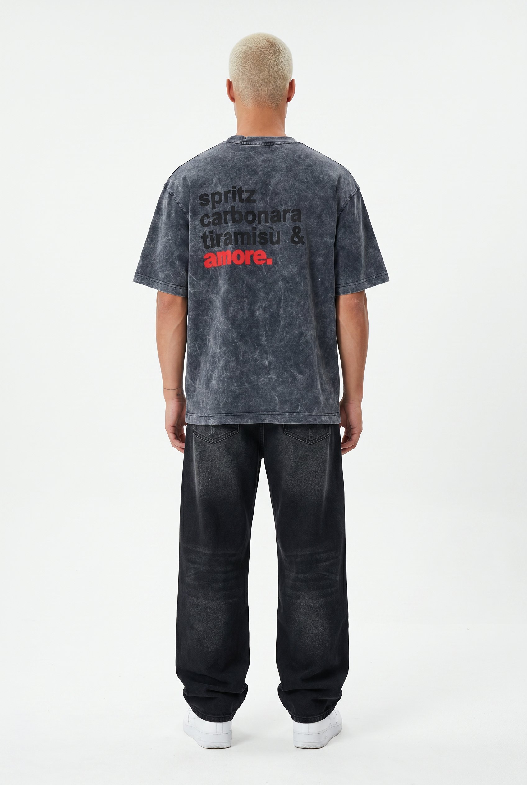 Erkek Amore Baskılı Oversize T-Shirt Siyah