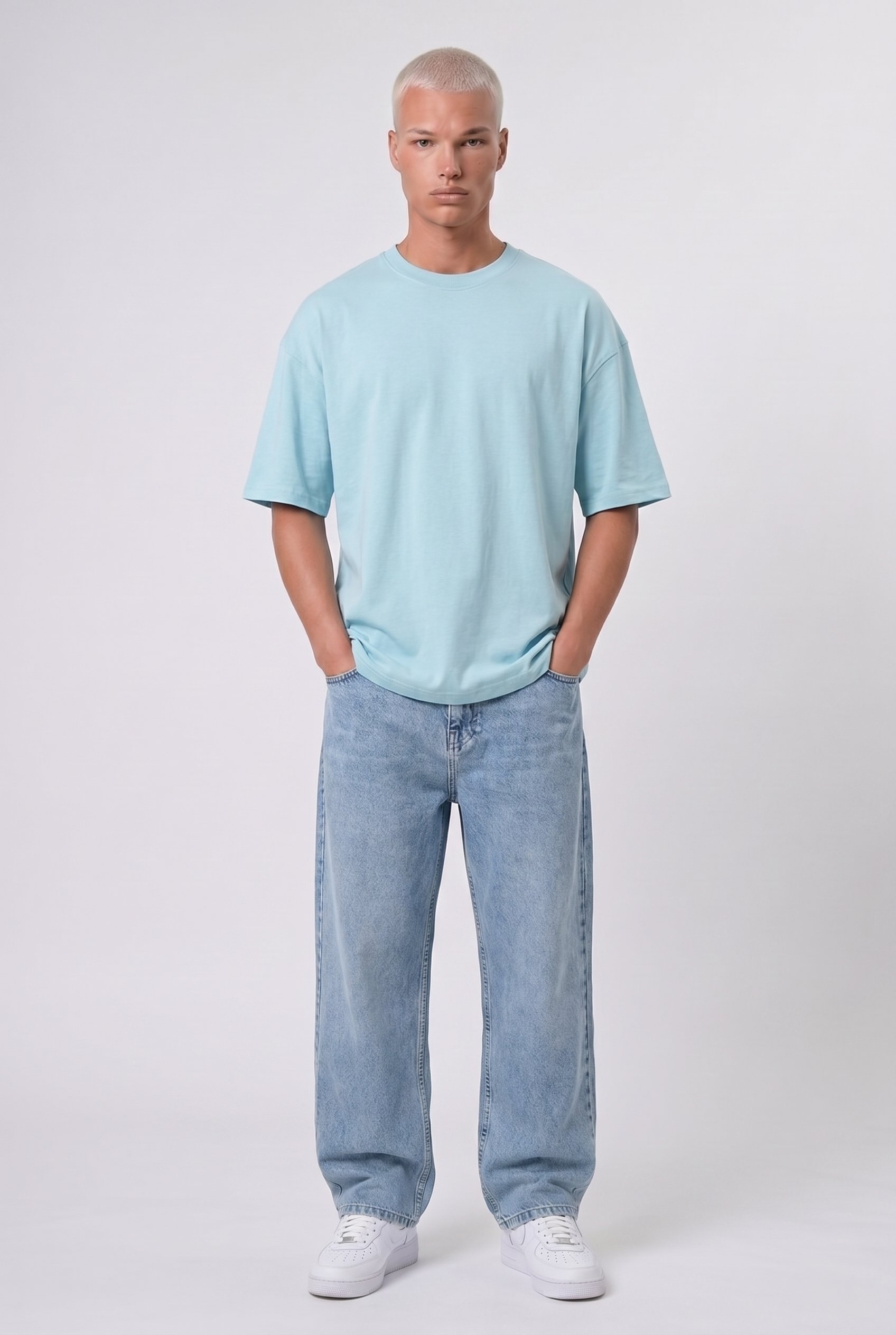 Erkek Basic Oversize T-Shirt Bebe Mavi