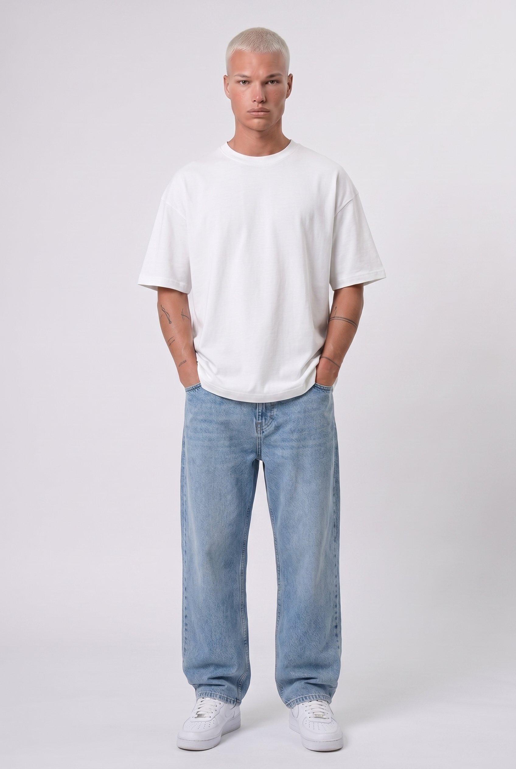 Erkek Basic Oversize T-Shirt Ekru