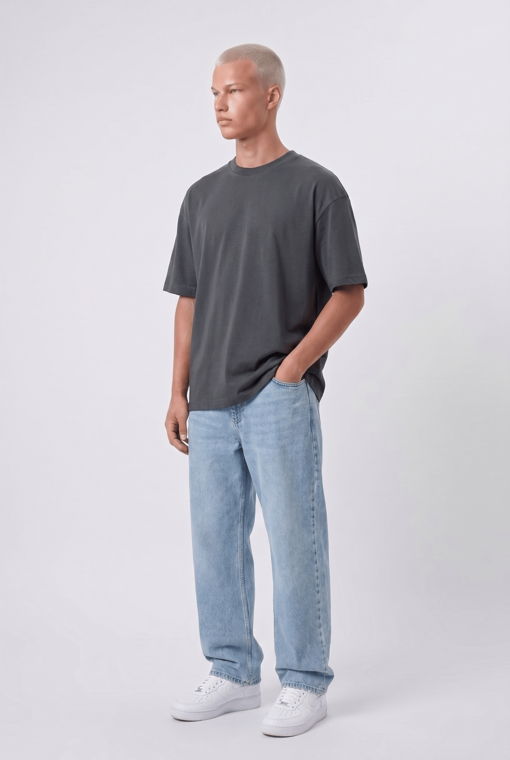 Erkek Basic Oversize T-Shirt Füme