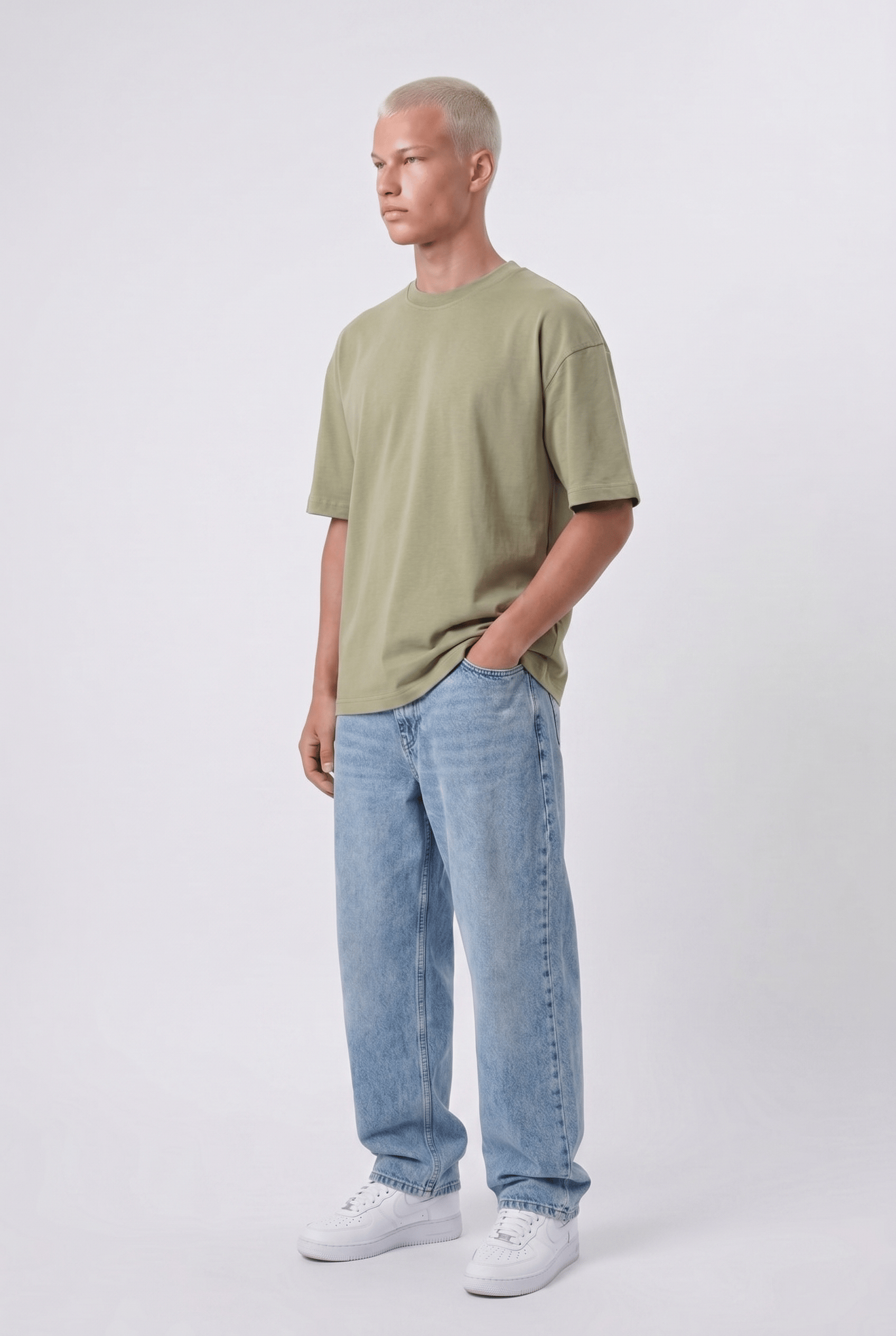 Erkek Basic Oversize T-Shirt Haki