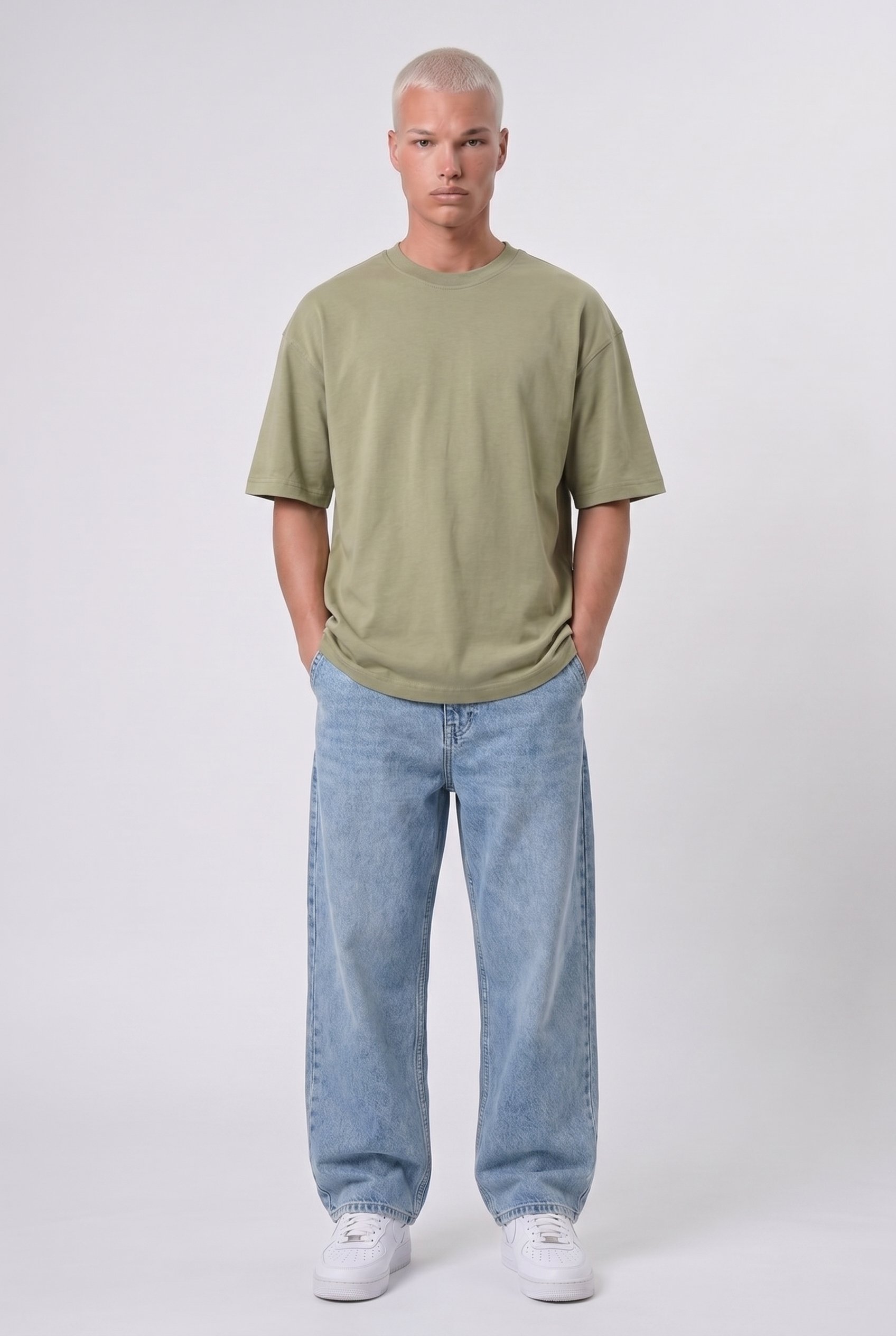 Erkek Basic Oversize T-Shirt Haki