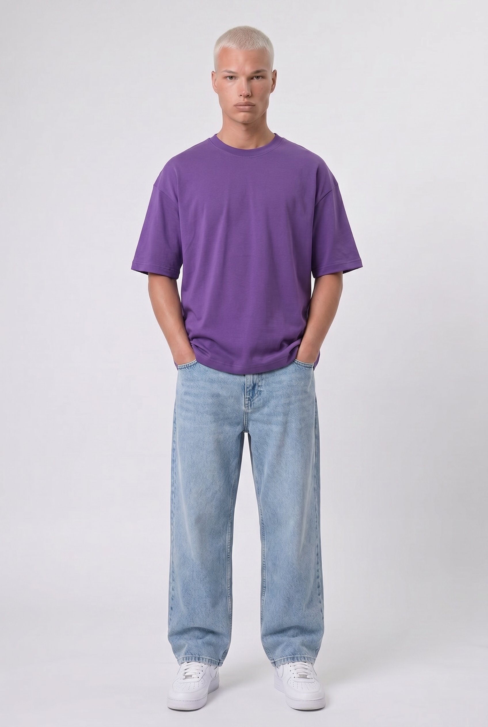 Erkek Basic Oversize T-Shirt Mor
