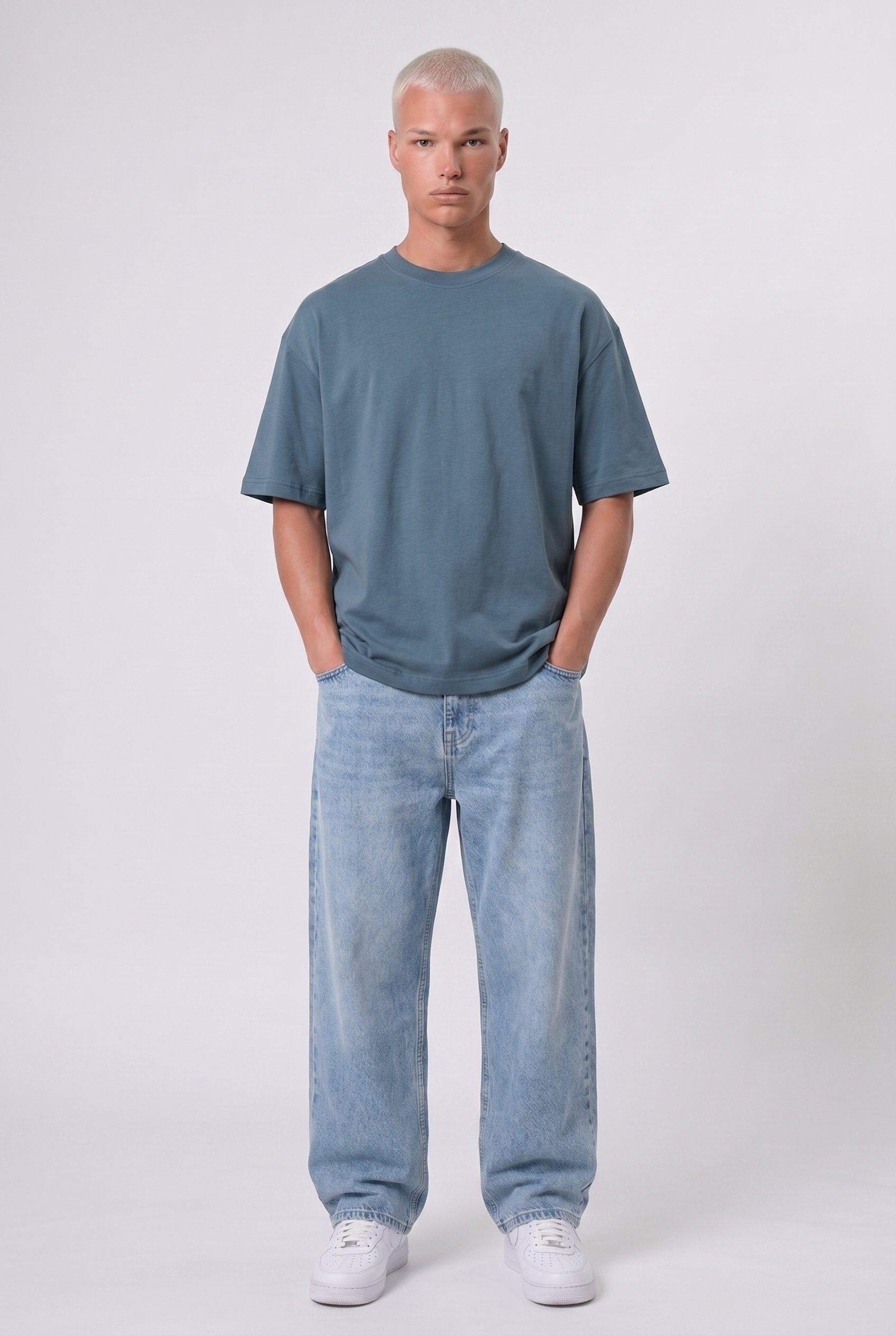 Erkek Basic Oversize T-Shirt Petrol