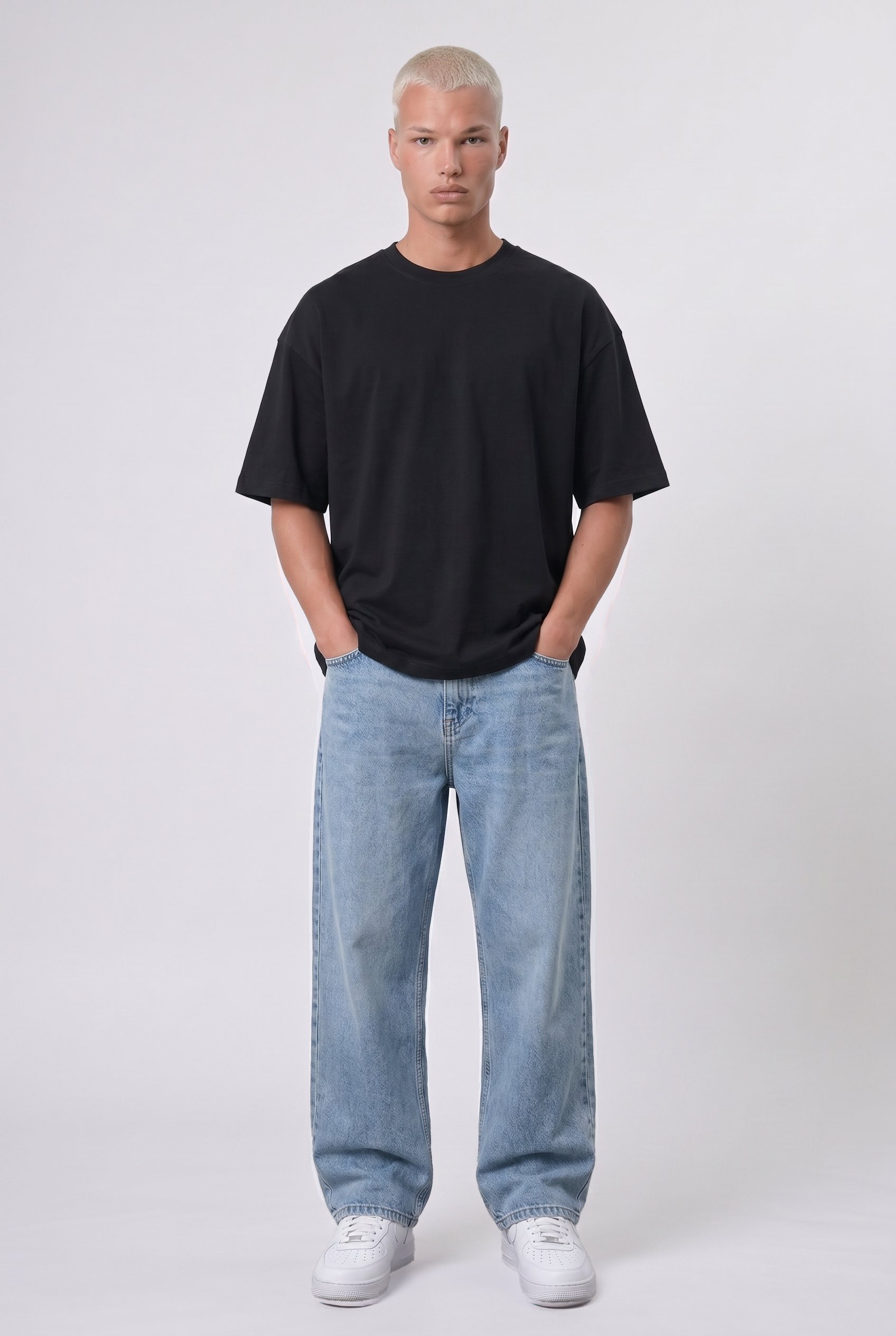 Erkek Basic Oversize T-Shirt Siyah