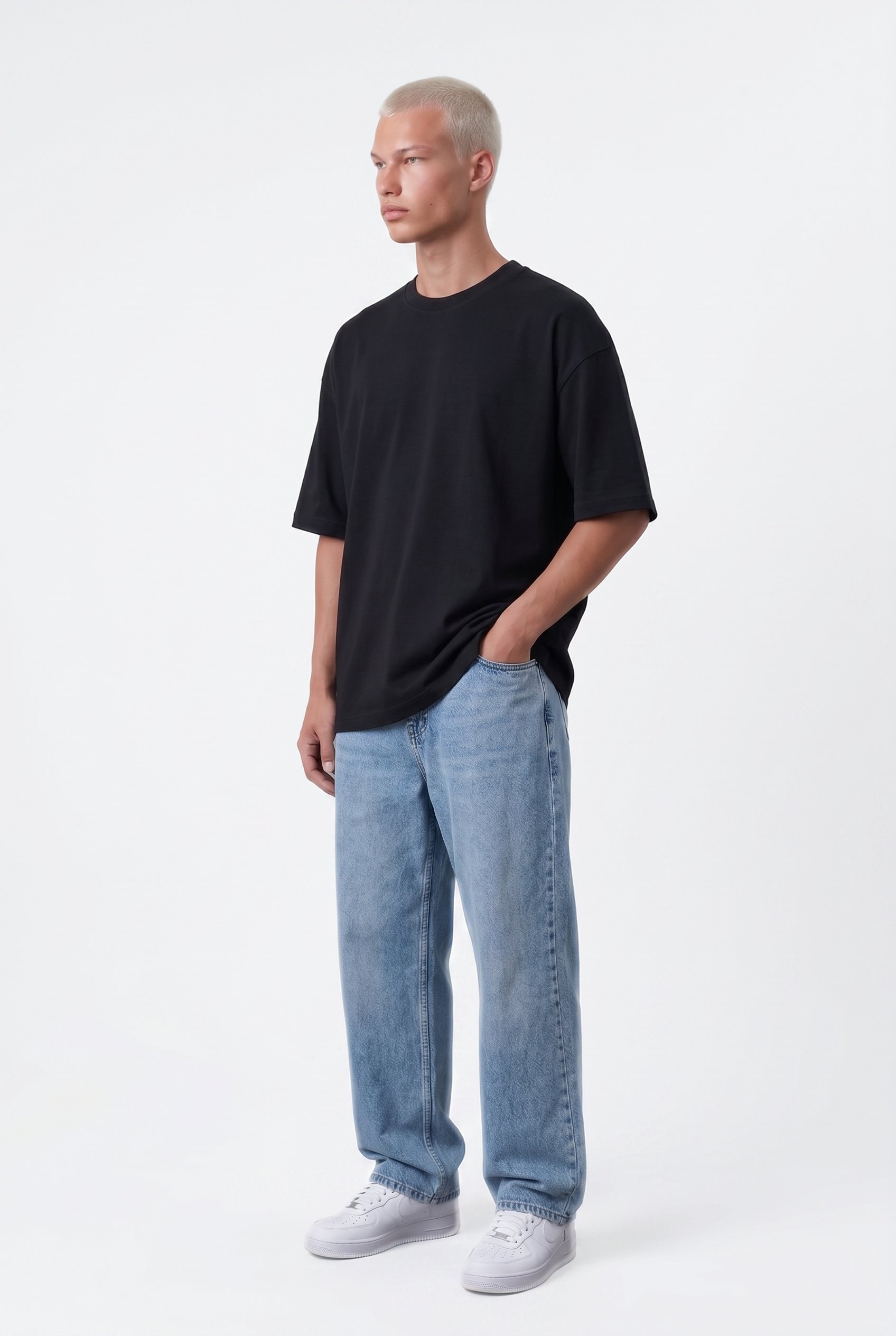 Erkek Basic Oversize T-Shirt Siyah