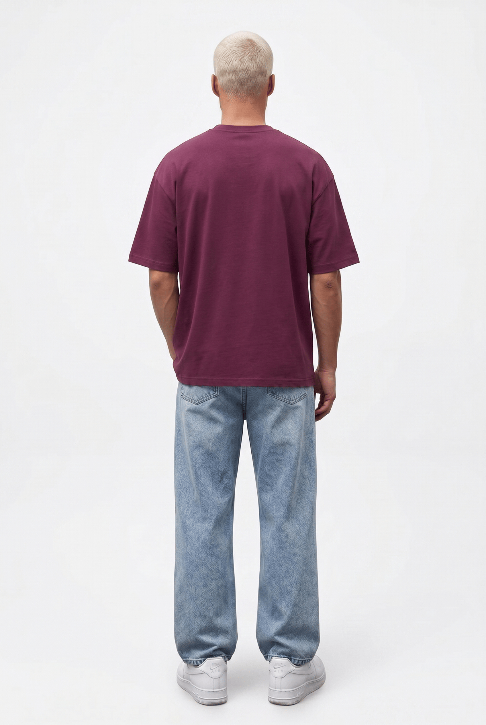 Erkek Basic Oversize T-Shirt Vişne