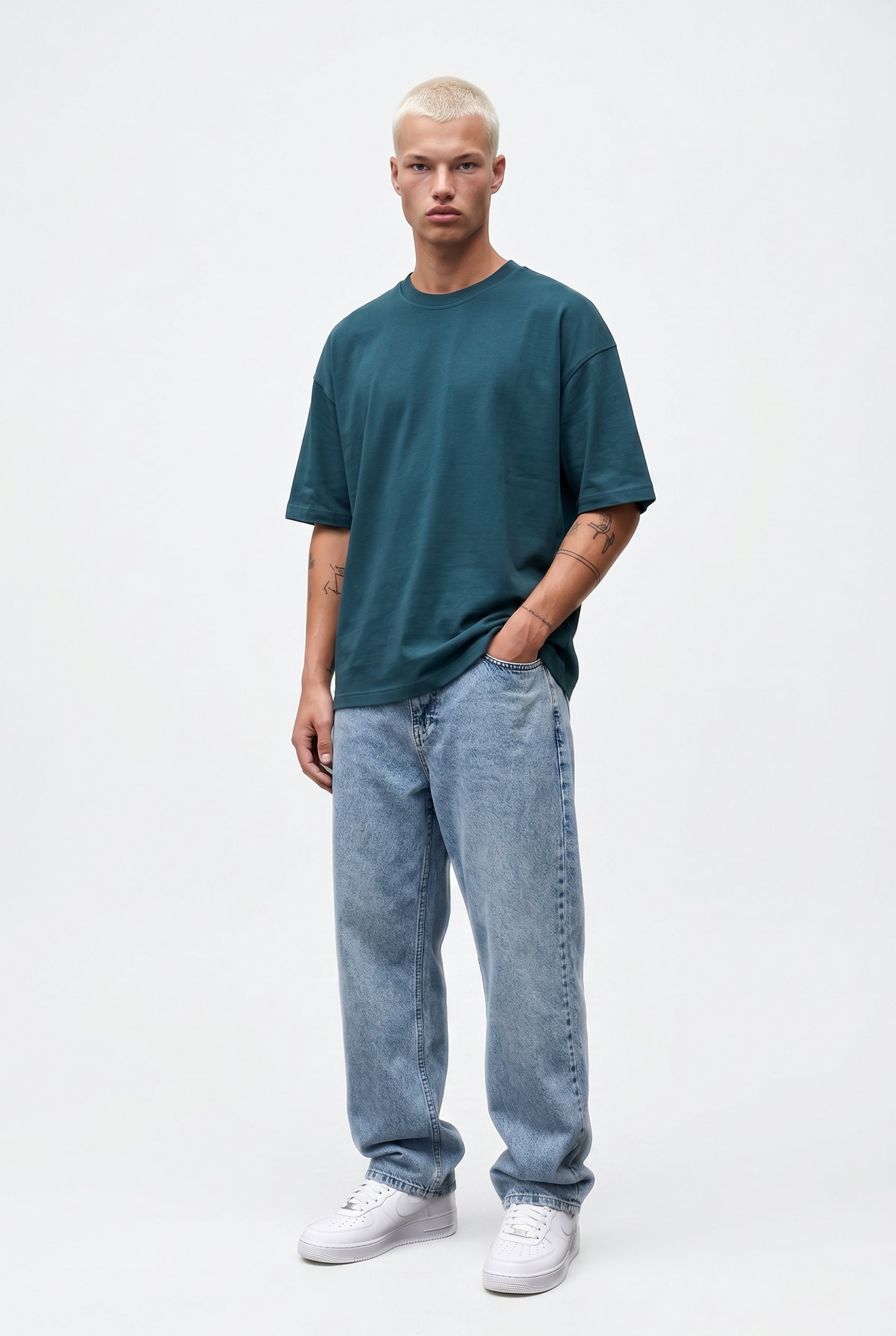 Erkek Basic Oversize T-Shirt Zümrüt