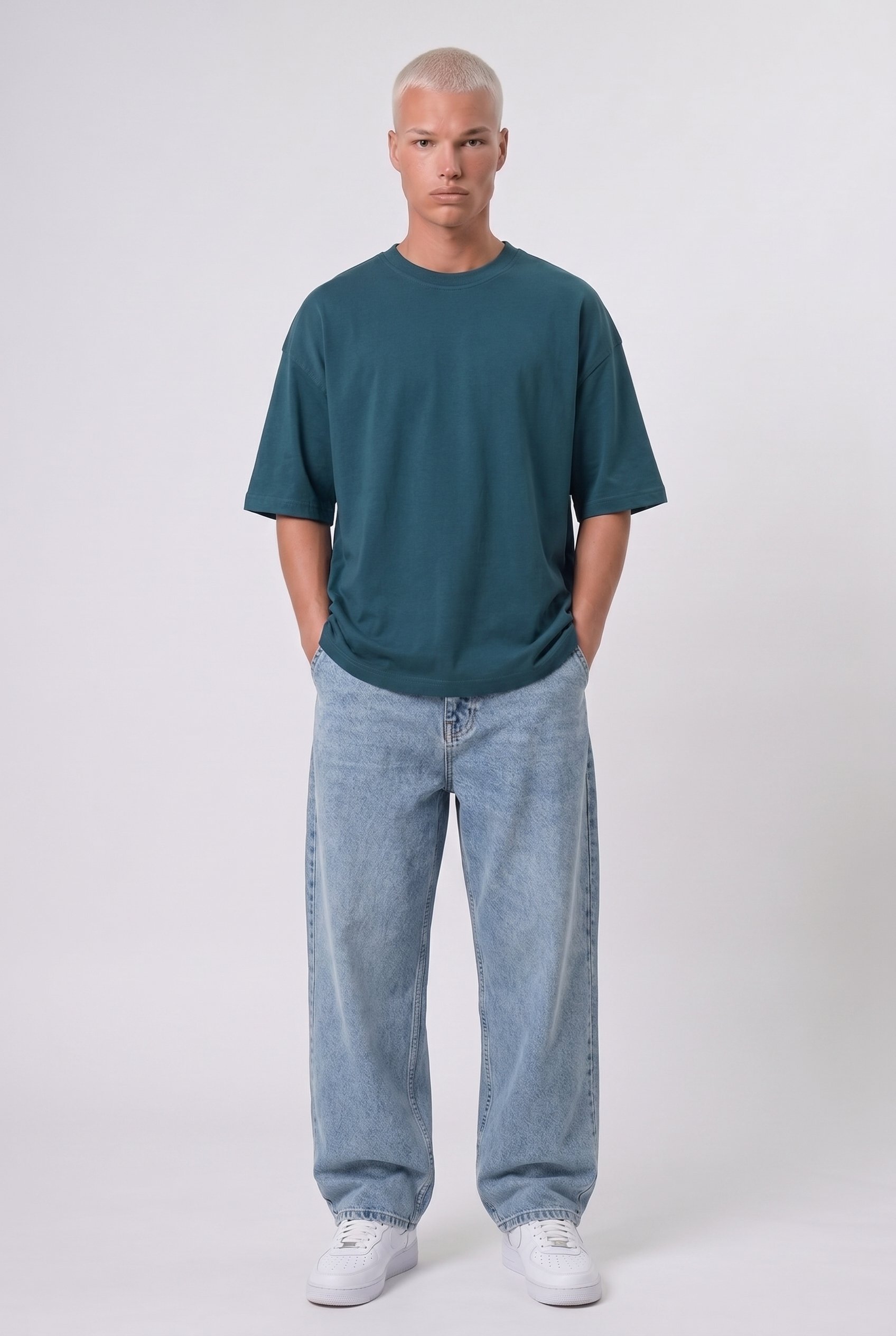 Erkek Basic Oversize T-Shirt Zümrüt