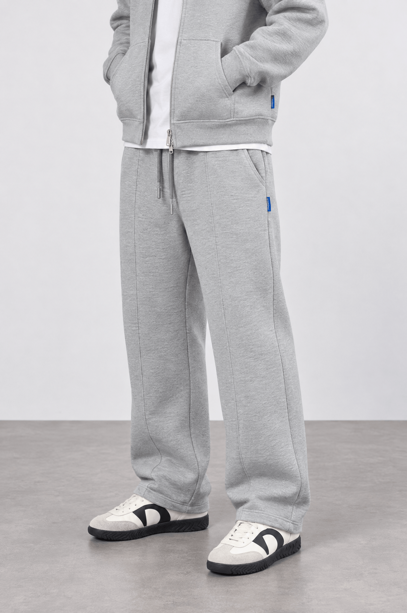 Erkek Basic Panda Baggy Eşofman Altı Gri Melanj