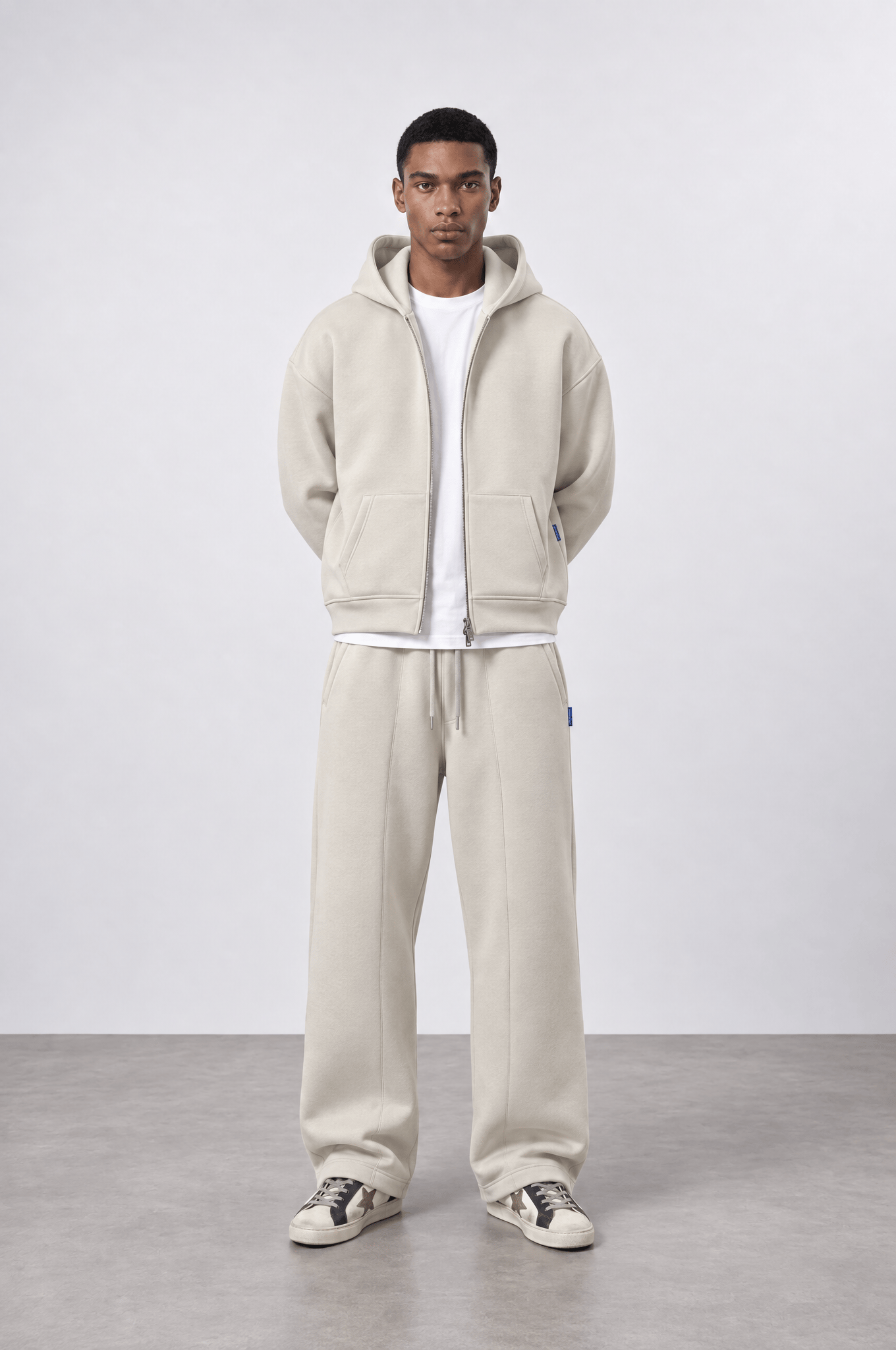 Erkek Basic Panda Oversize Zip Bej