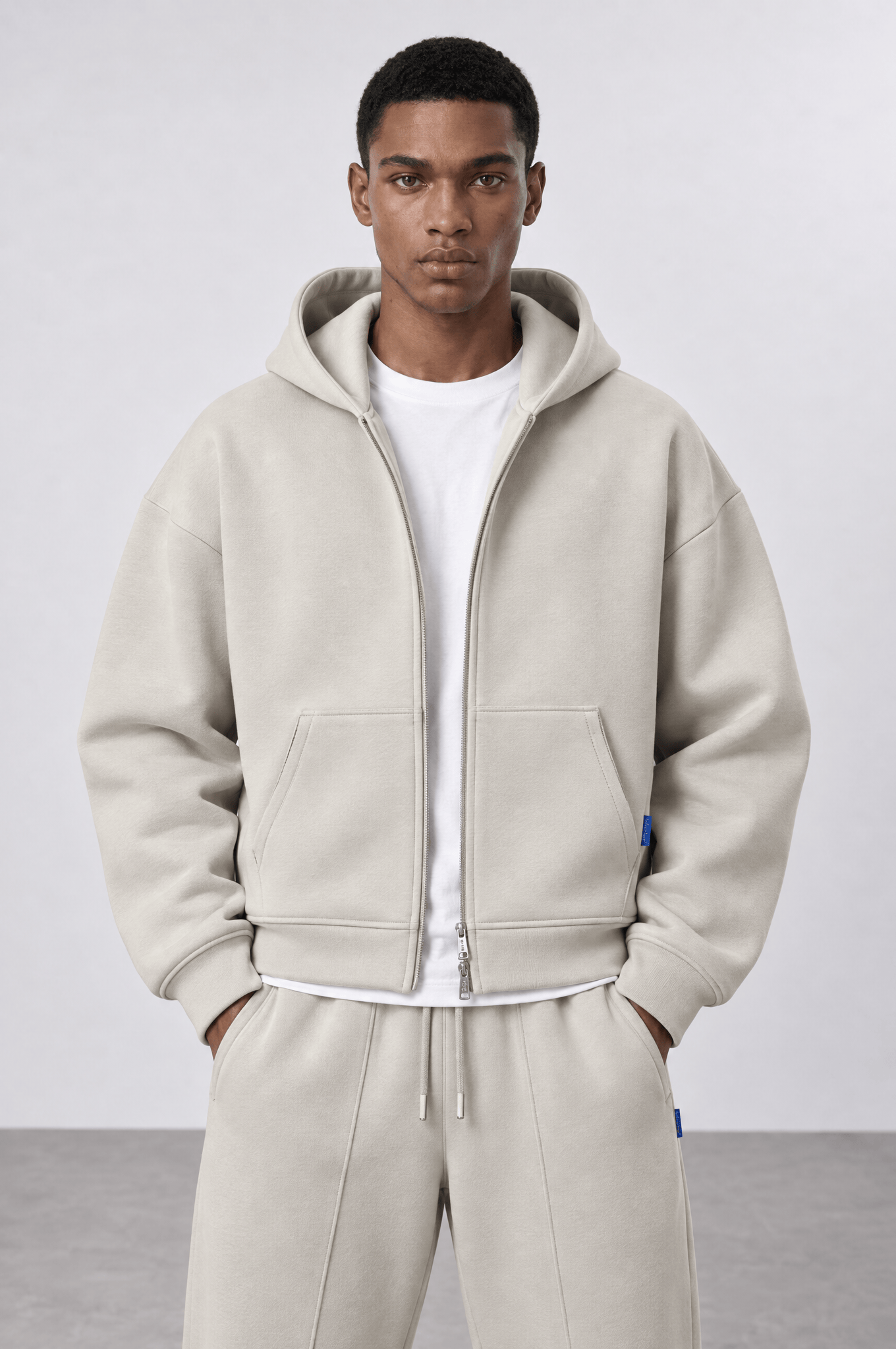 Erkek Basic Panda Oversize Zip Bej