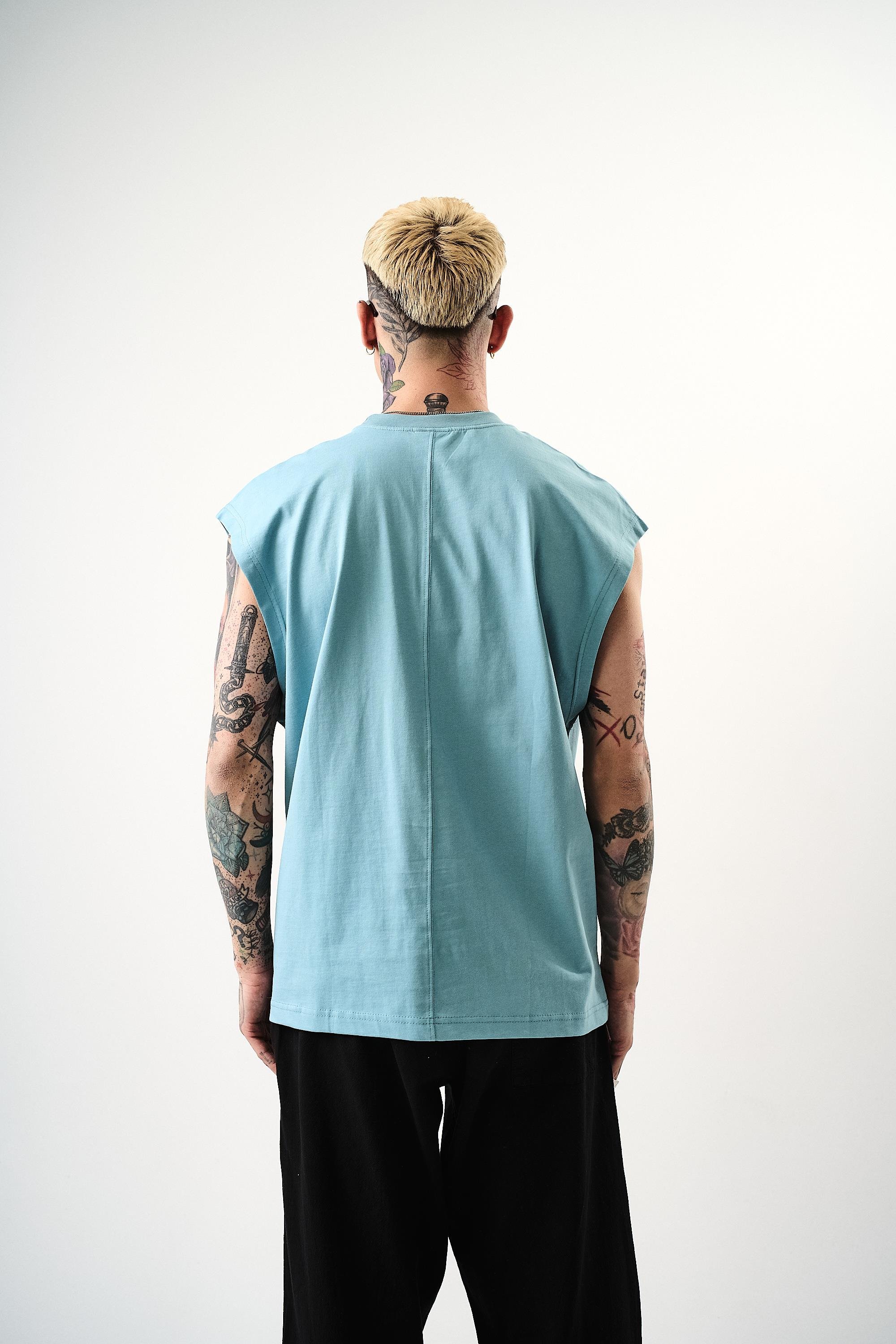Erkek Basic Sıfır Kol Oversize T-Shirt BebeMavi