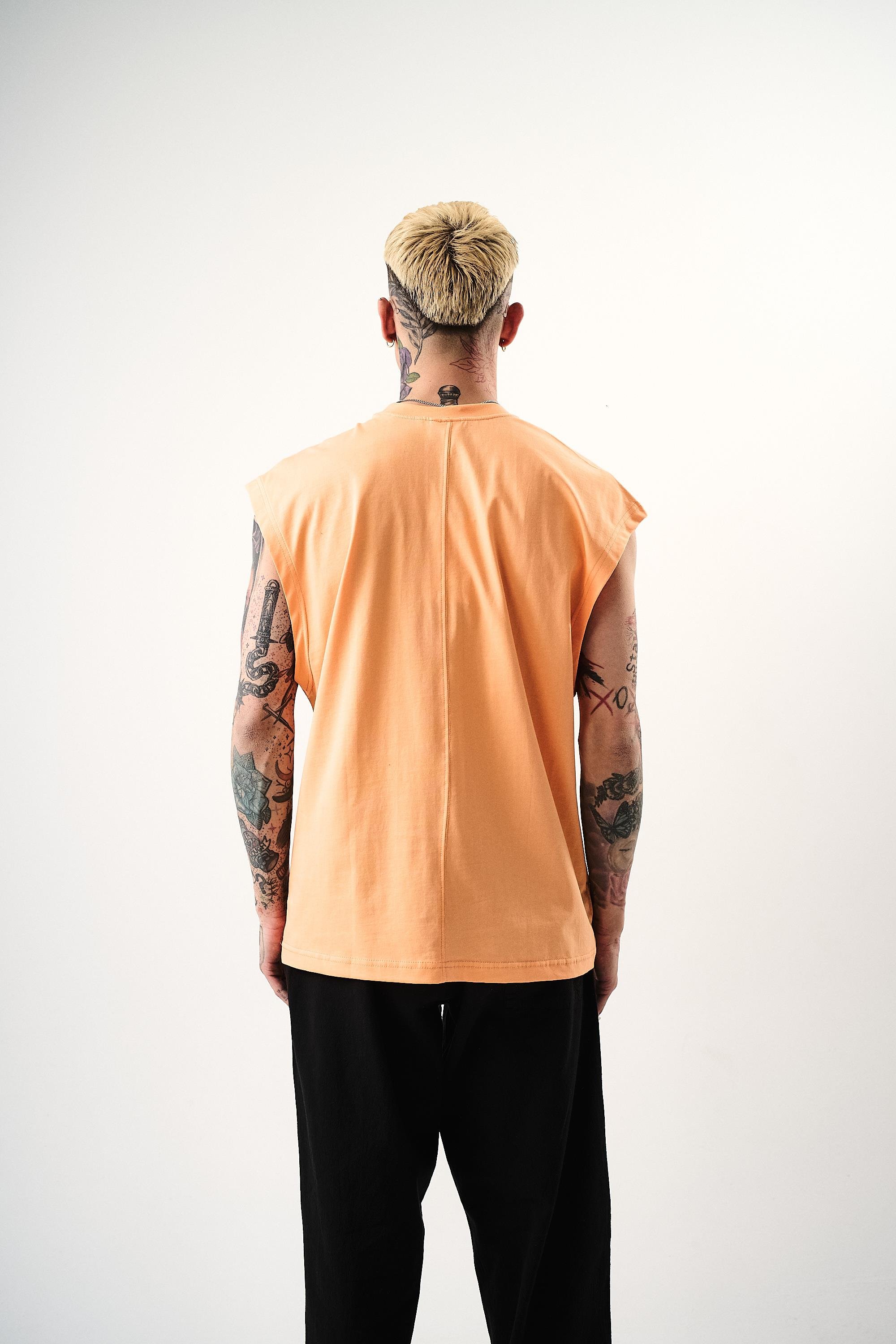 Erkek Basic Sıfır Kol Oversize T-Shirt Şeftali