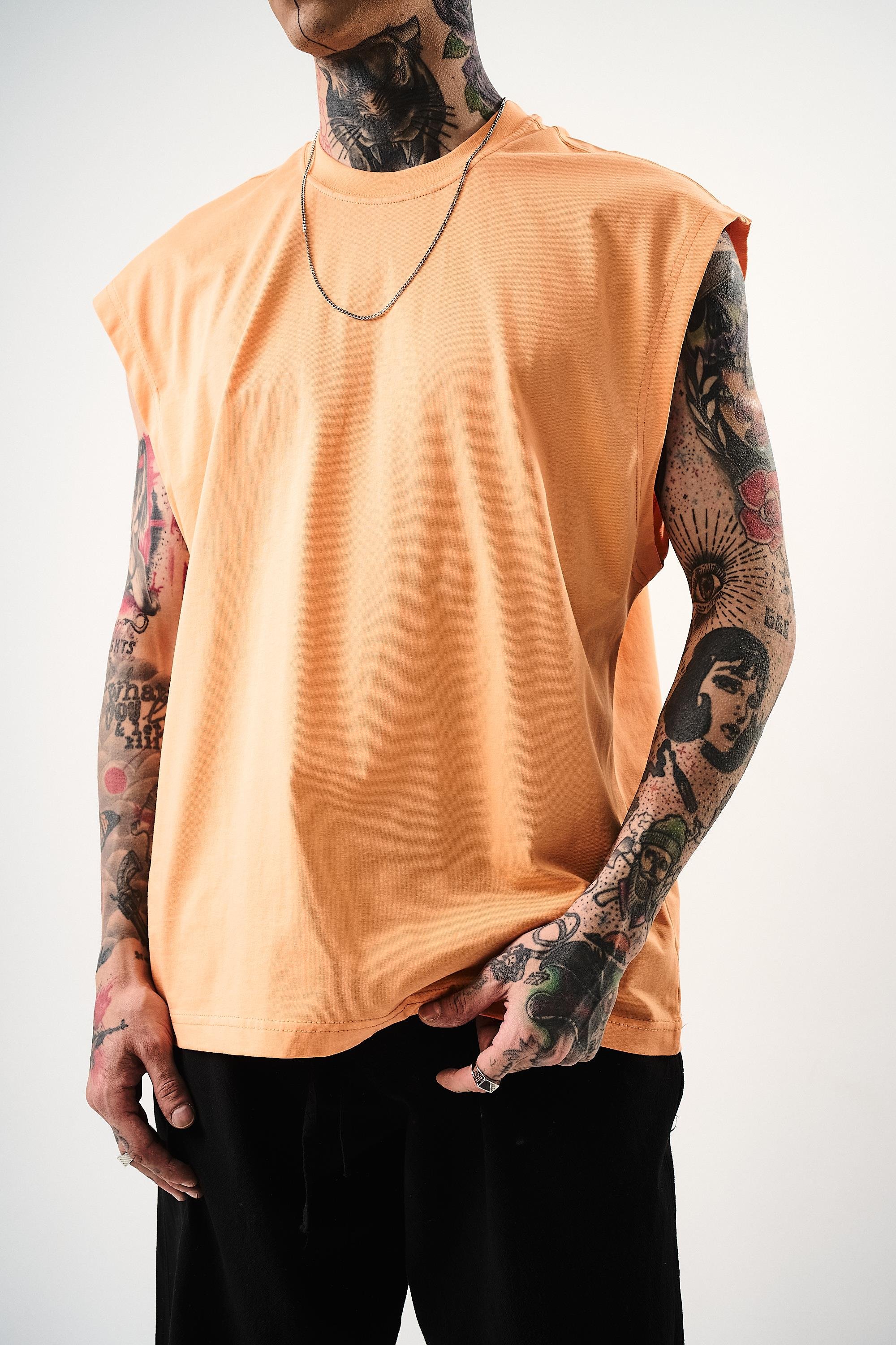 Erkek Basic Sıfır Kol Oversize T-Shirt Şeftali