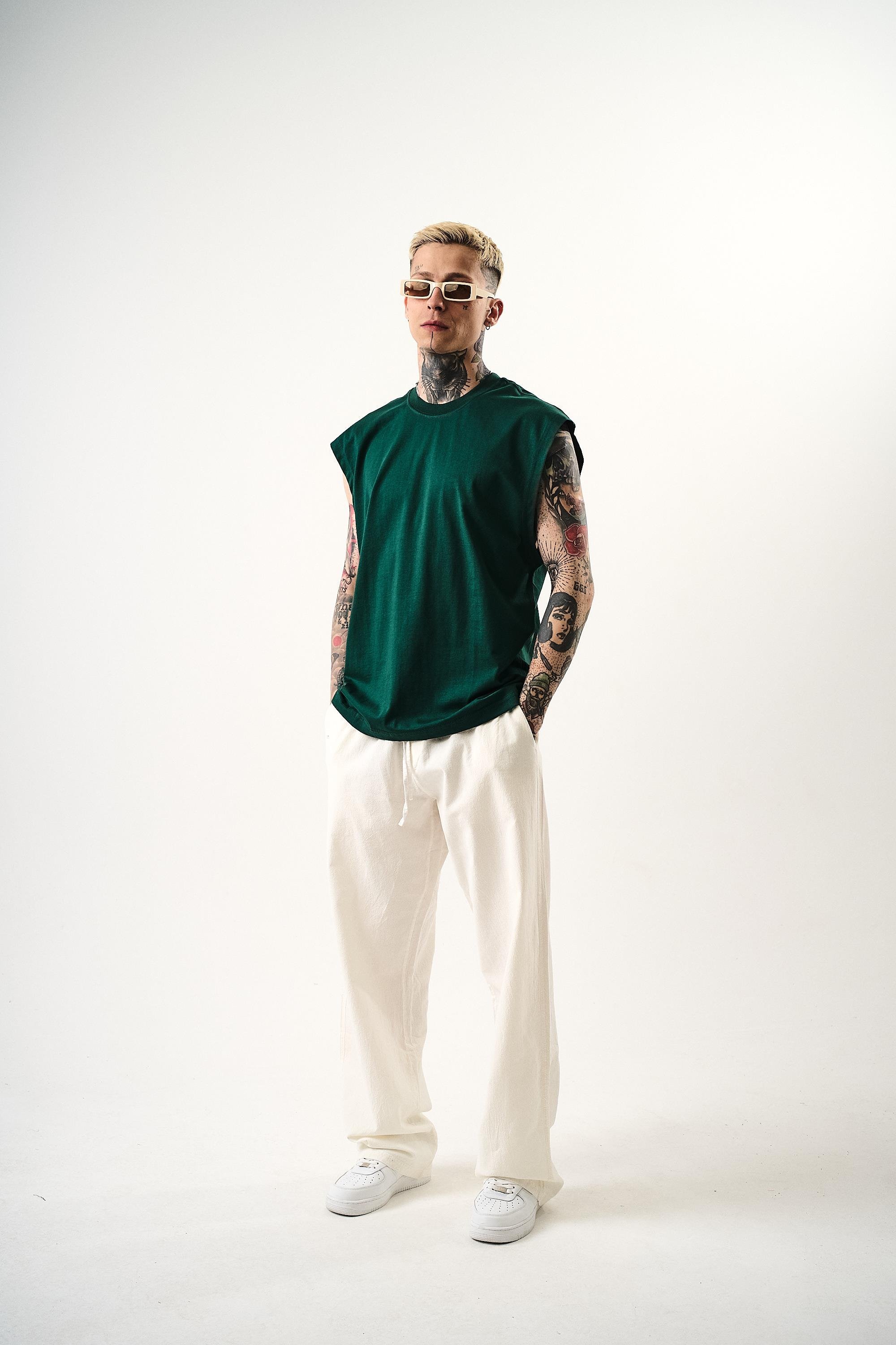 Erkek Basic Sıfır Kol Oversize T-Shirt Nefti