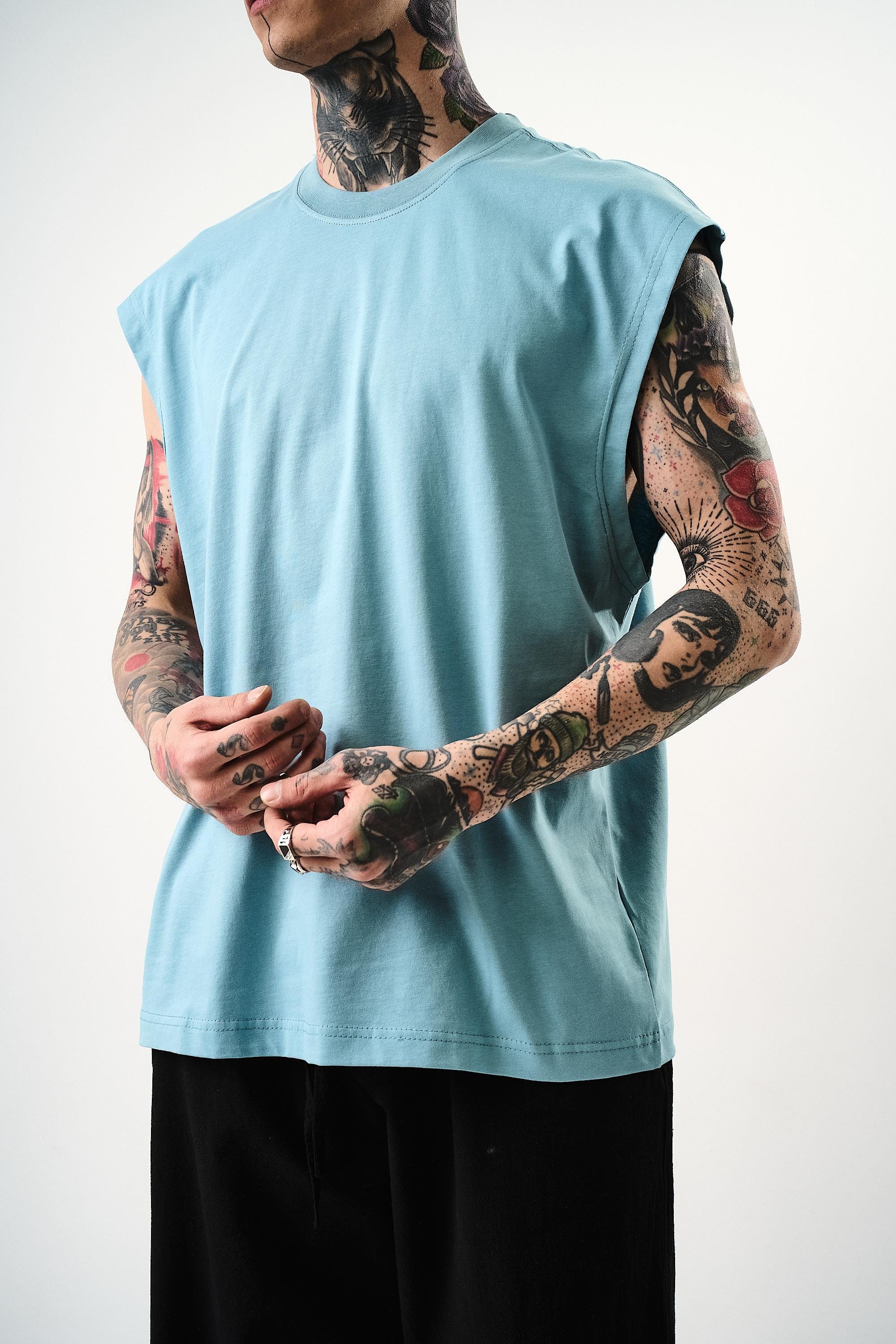 Erkek Basic Sıfır Kol Oversize T-Shirt BebeMavi