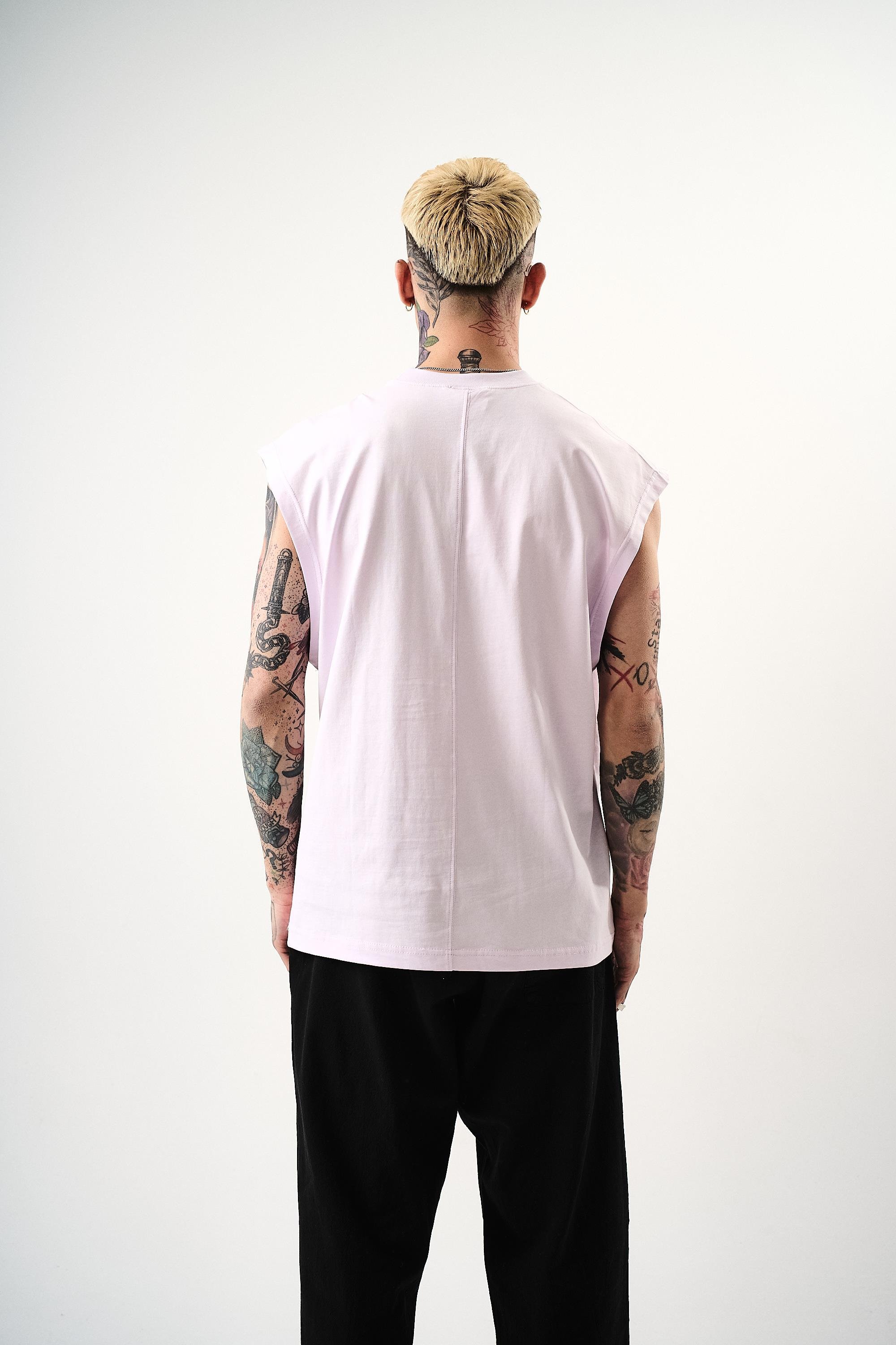 Erkek Basic Sıfır Kol Oversize T-Shirt Lila
