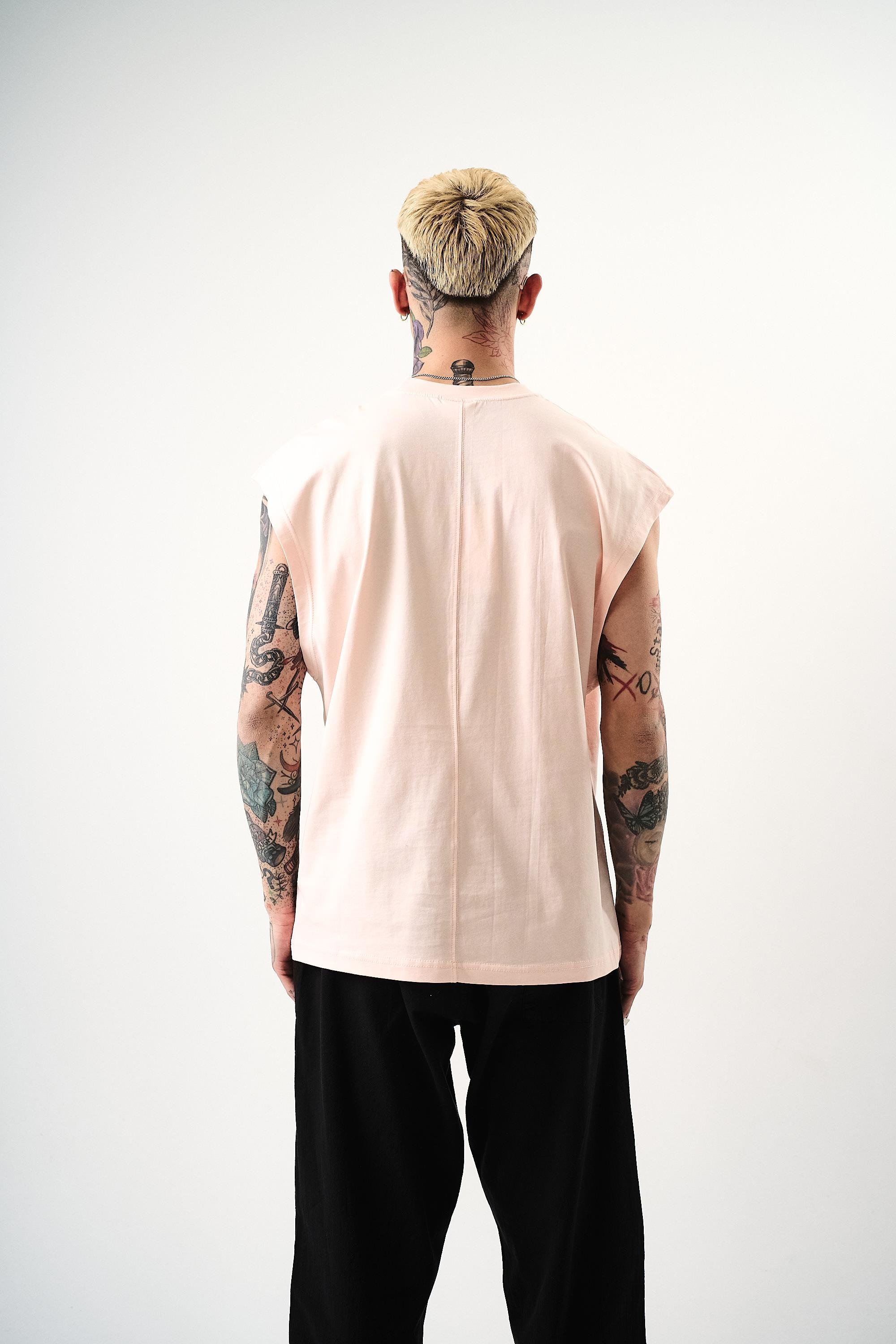 Erkek Basic Sıfır Kol Oversize T-Shirt Pembe
