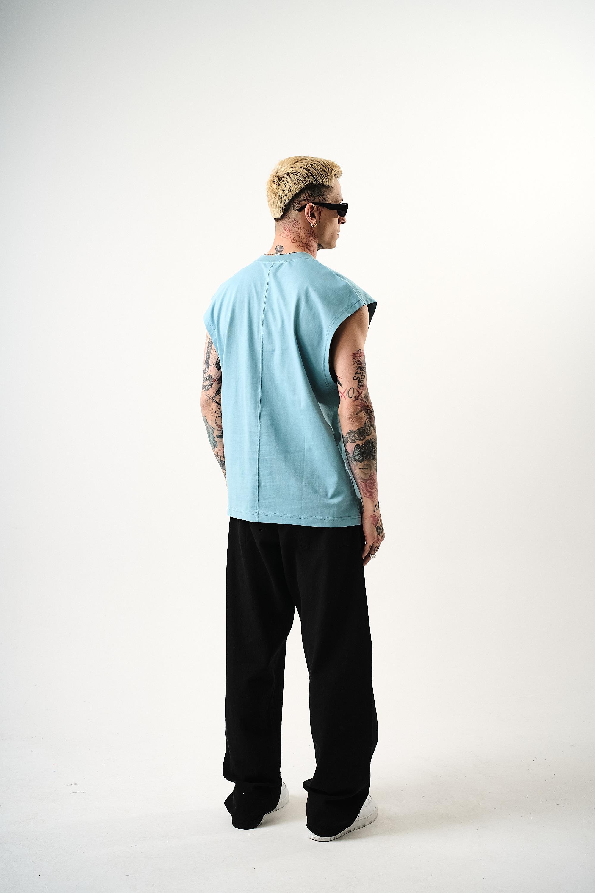 Erkek Basic Sıfır Kol Oversize T-Shirt BebeMavi
