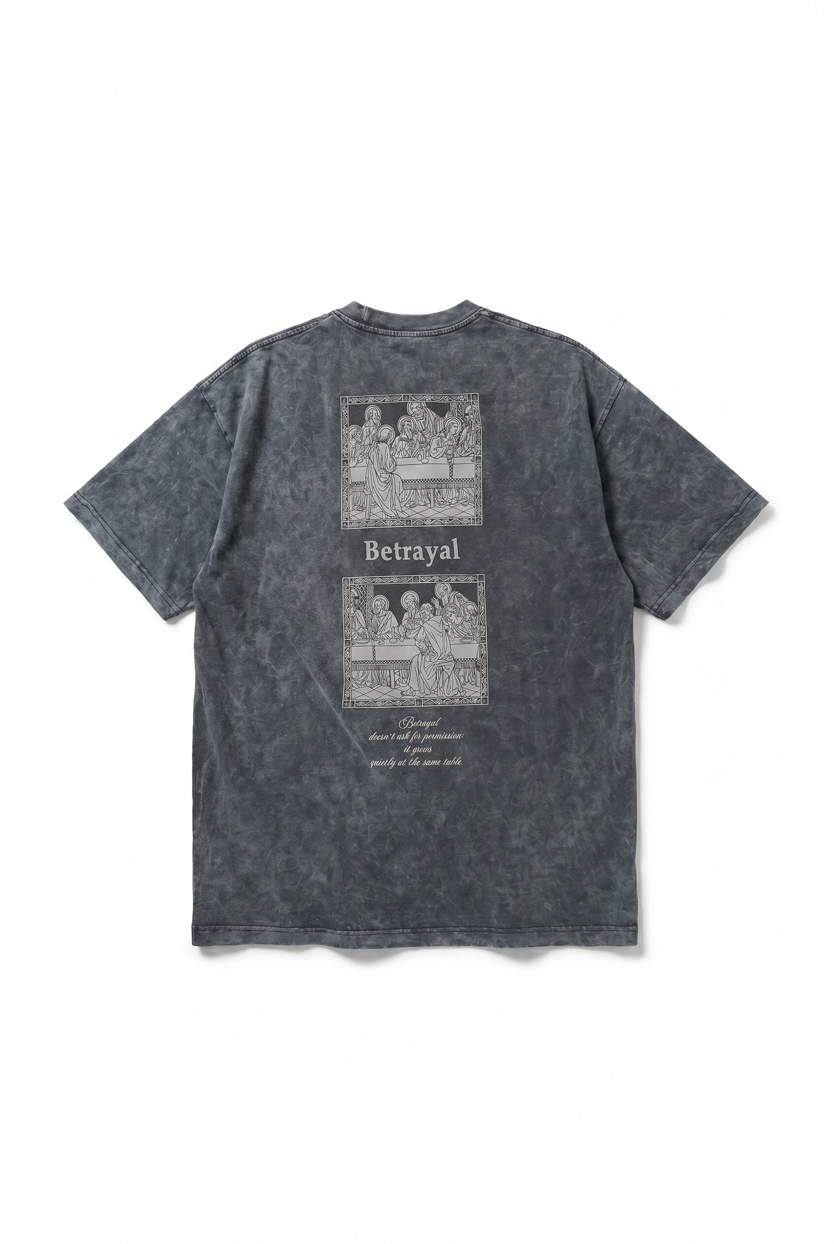 Erkek Betrayal Baskılı Yıkamalı Oversize T-Shirt Siyah