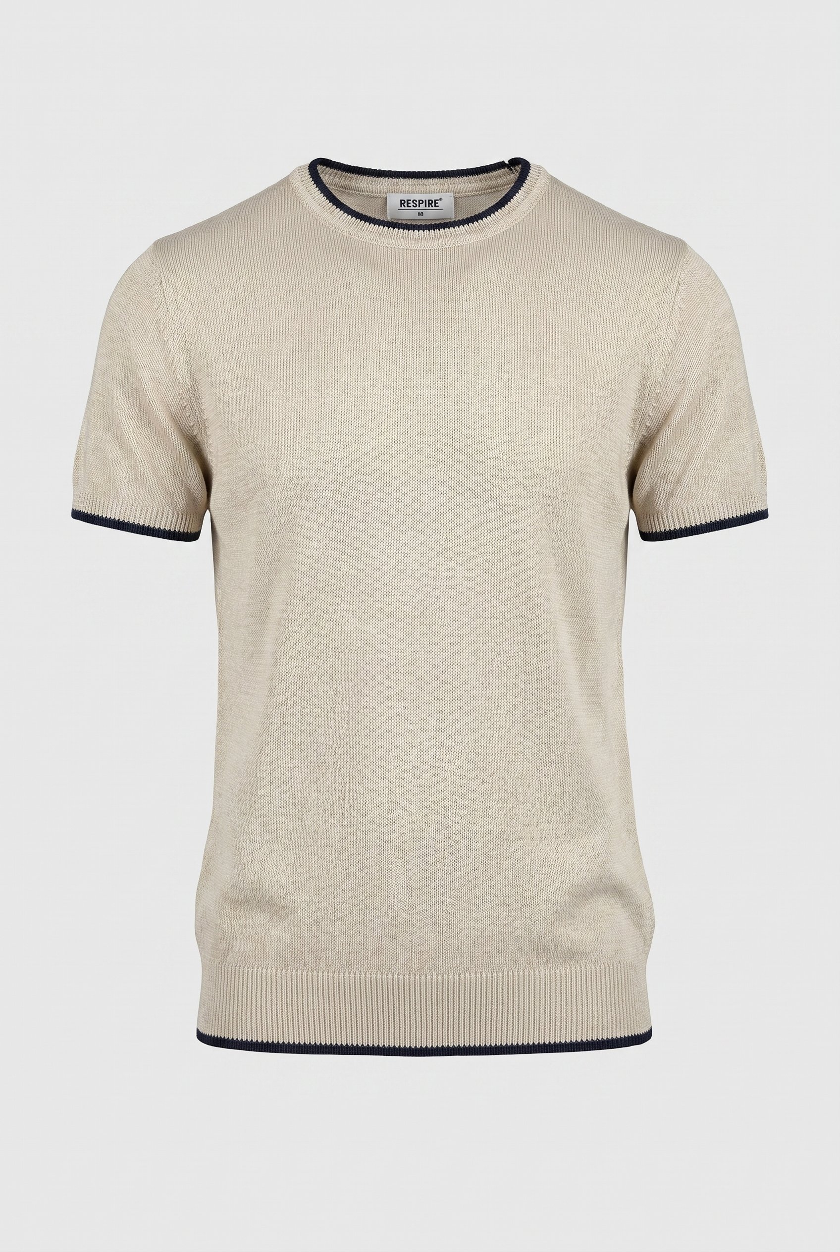 Erkek Bisiklet Yaka Regular Fit Triko T-Shirt Bej