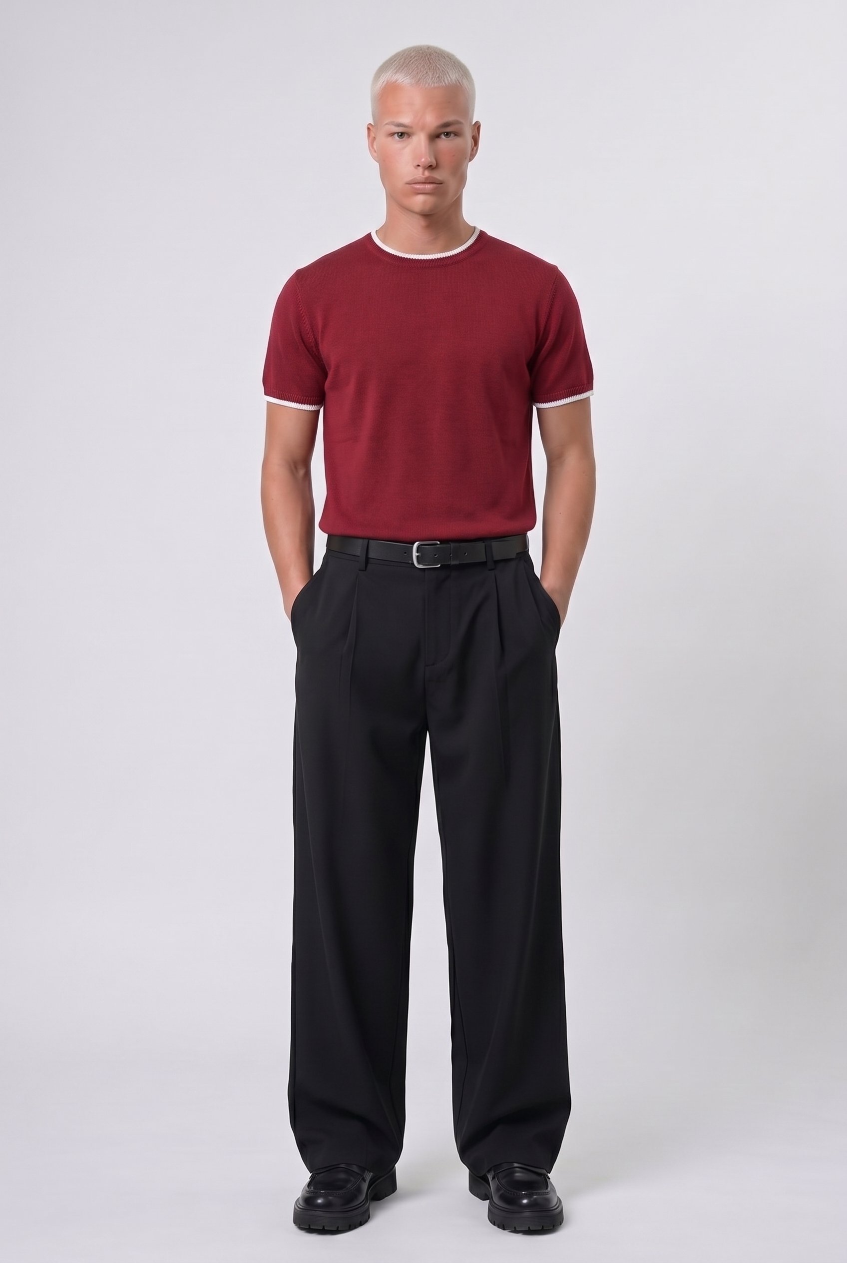 Erkek Bisiklet Yaka Regular Fit Triko T-Shirt Kırmızı