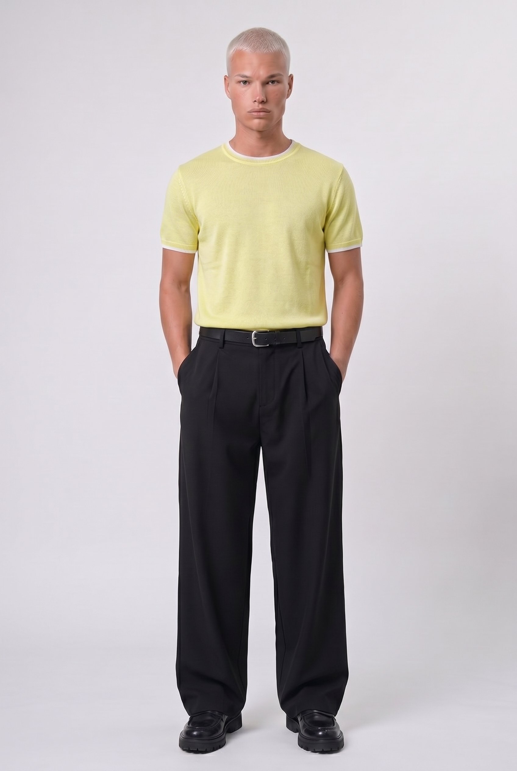 Erkek Bisiklet Yaka Regular Fit Triko T-Shirt Sarı