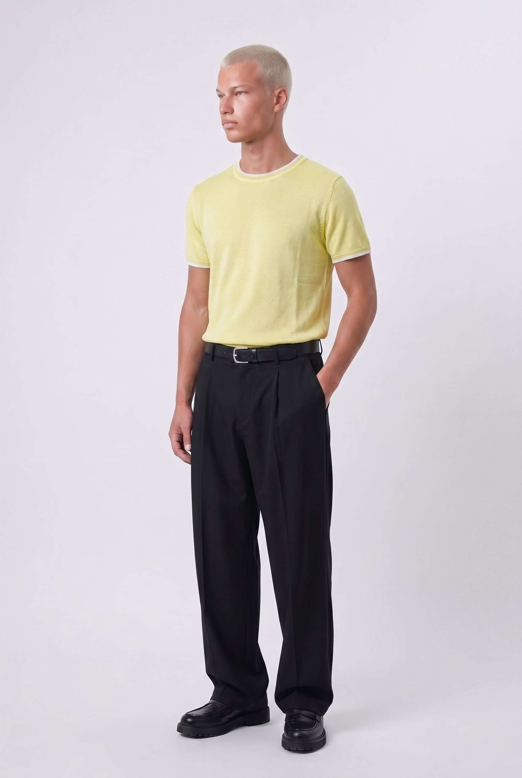 Erkek Bisiklet Yaka Regular Fit Triko T-Shirt Sarı