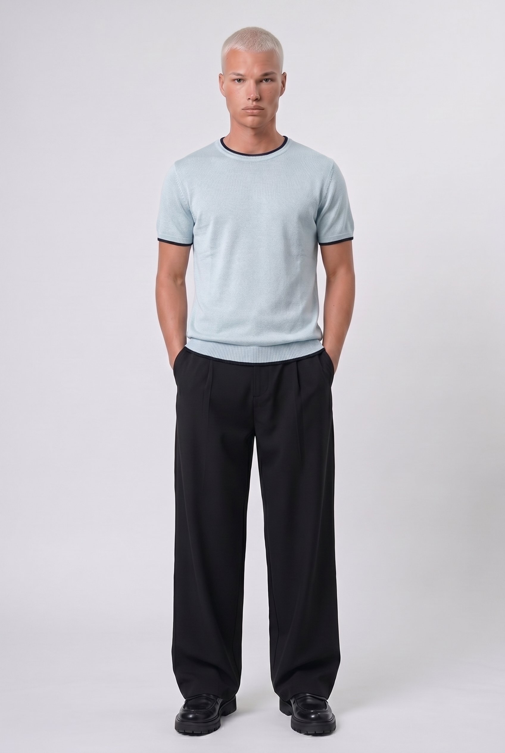 Erkek Bisiklet Yaka Regular Fit Triko T-Shirt Bebe Mavi