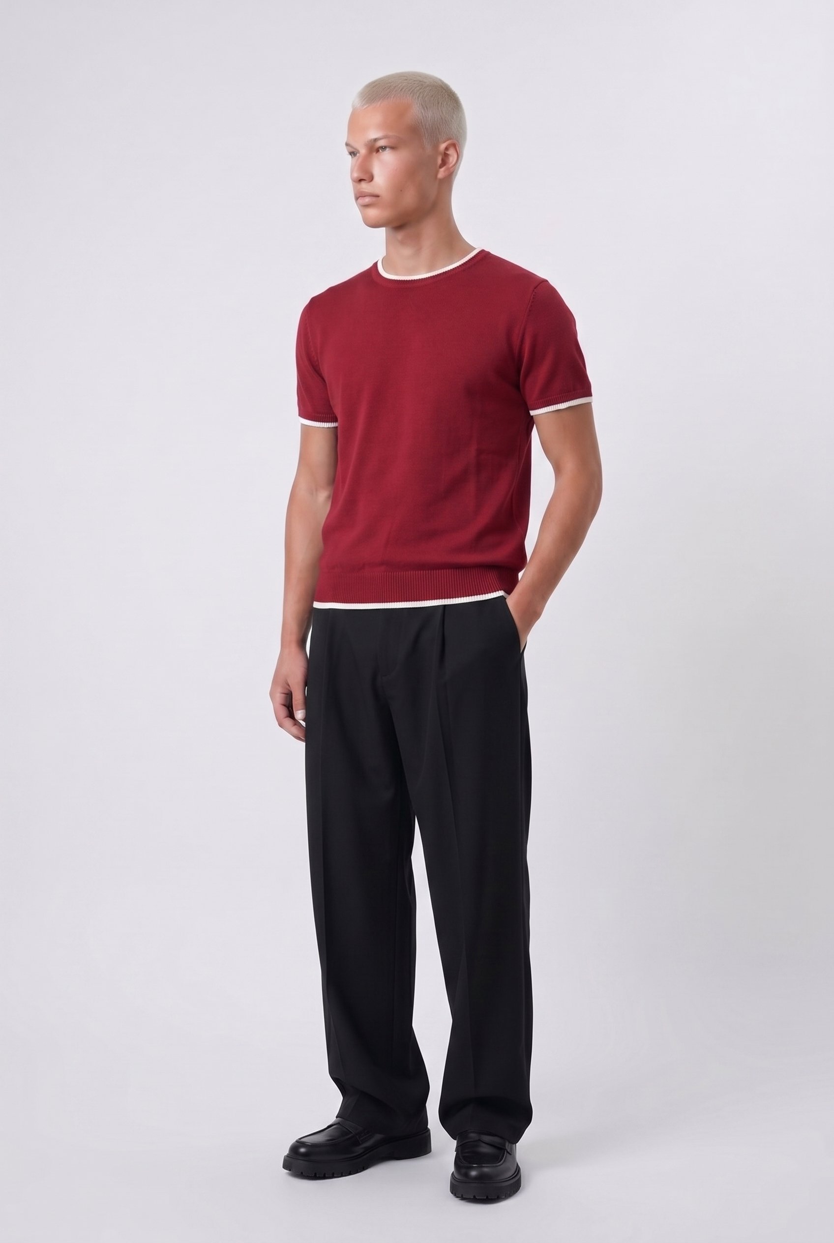 Erkek Bisiklet Yaka Regular Fit Triko T-Shirt Kırmızı