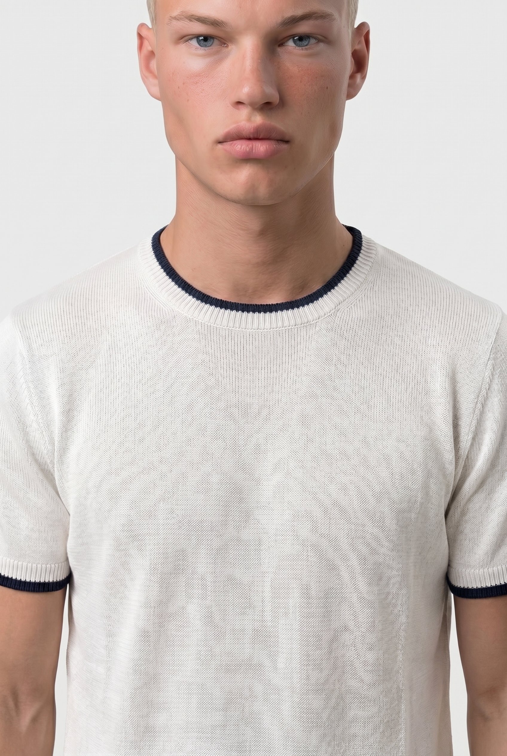 Erkek Bisiklet Yaka Regular Fit Triko T-Shirt Ekru