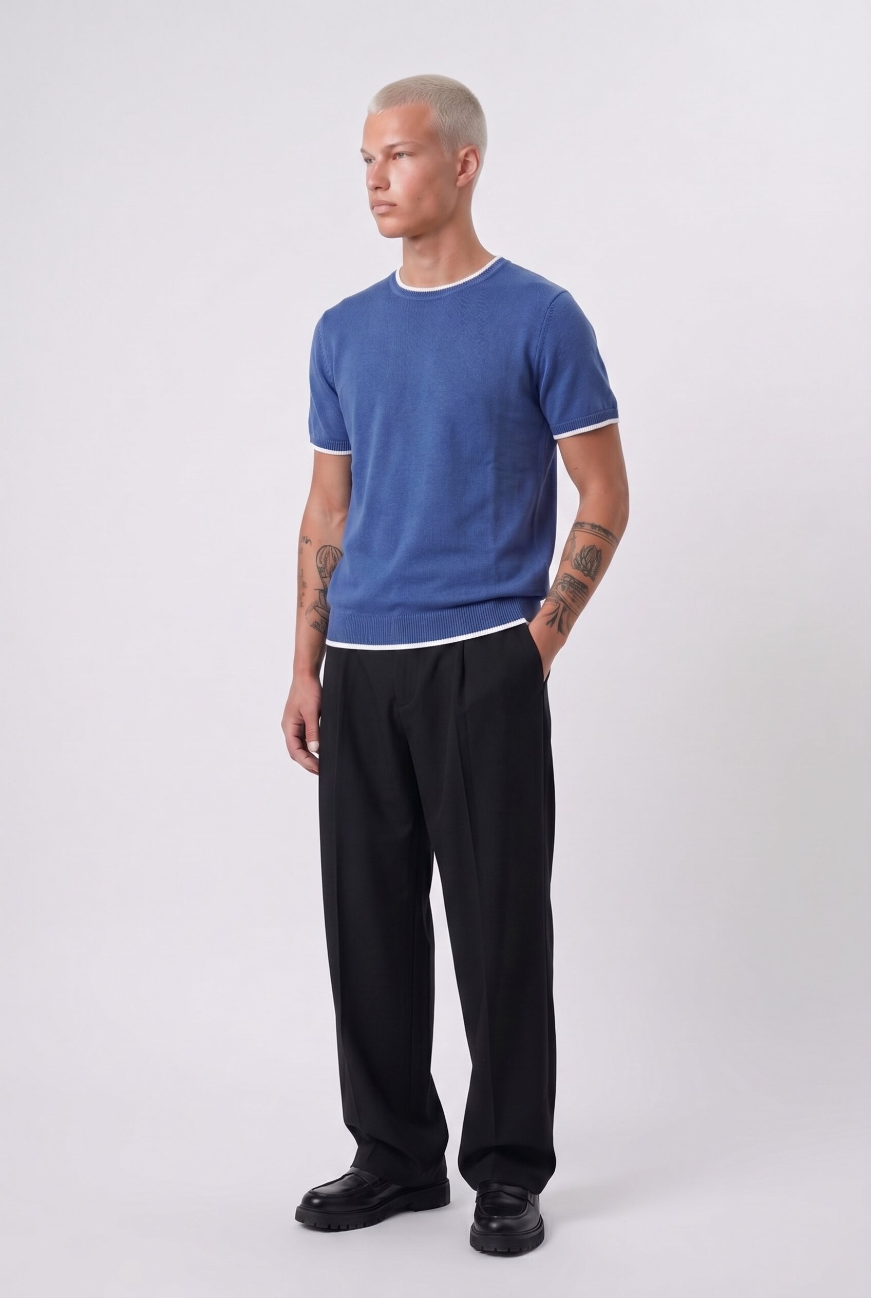 Erkek Bisiklet Yaka Regular Fit Triko T-Shirt Lacivert